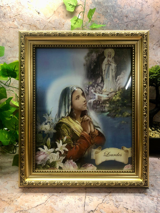 Laminated Framed Picture Blessed Virgin Mary Our Lady of Lourdes Christianity Religious Wall Decor or Freestanding-Osiris Craftworks