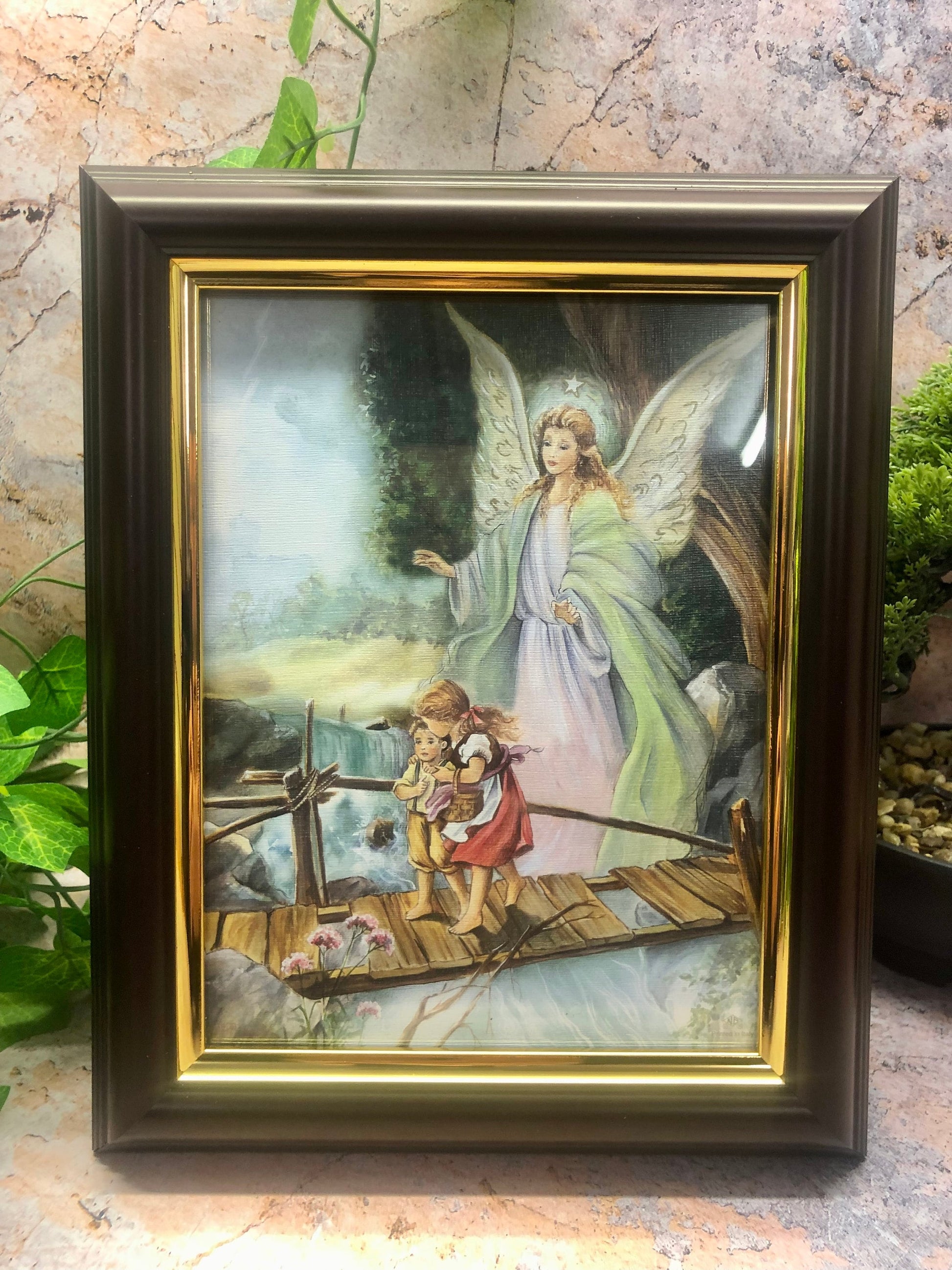 Laminated Framed Picture Guardian Angel Christianity Religious Wall Decor for Home or Chapel-Osiris Craftworks