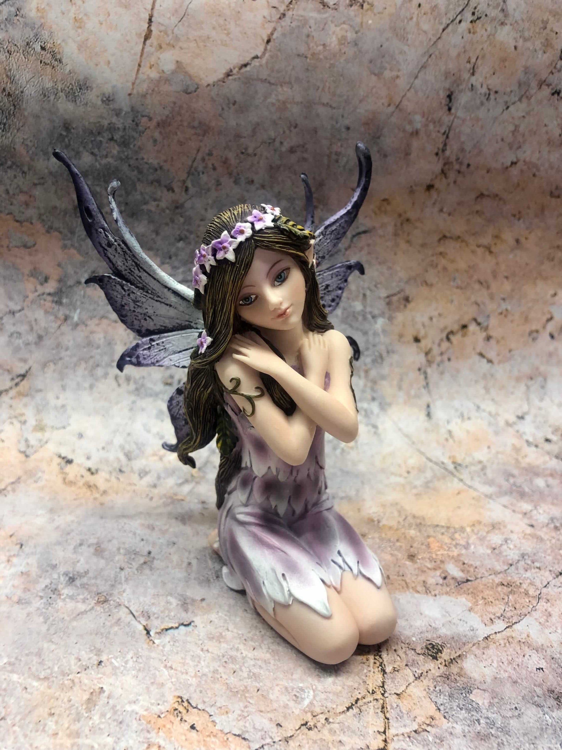 Enchanted Purple Winged Fairy Figurine, Handcrafted Resin Fantasy Statue, Mystical Decor, Floral Crown Detail, Collectible Art-Osiris Craftworks