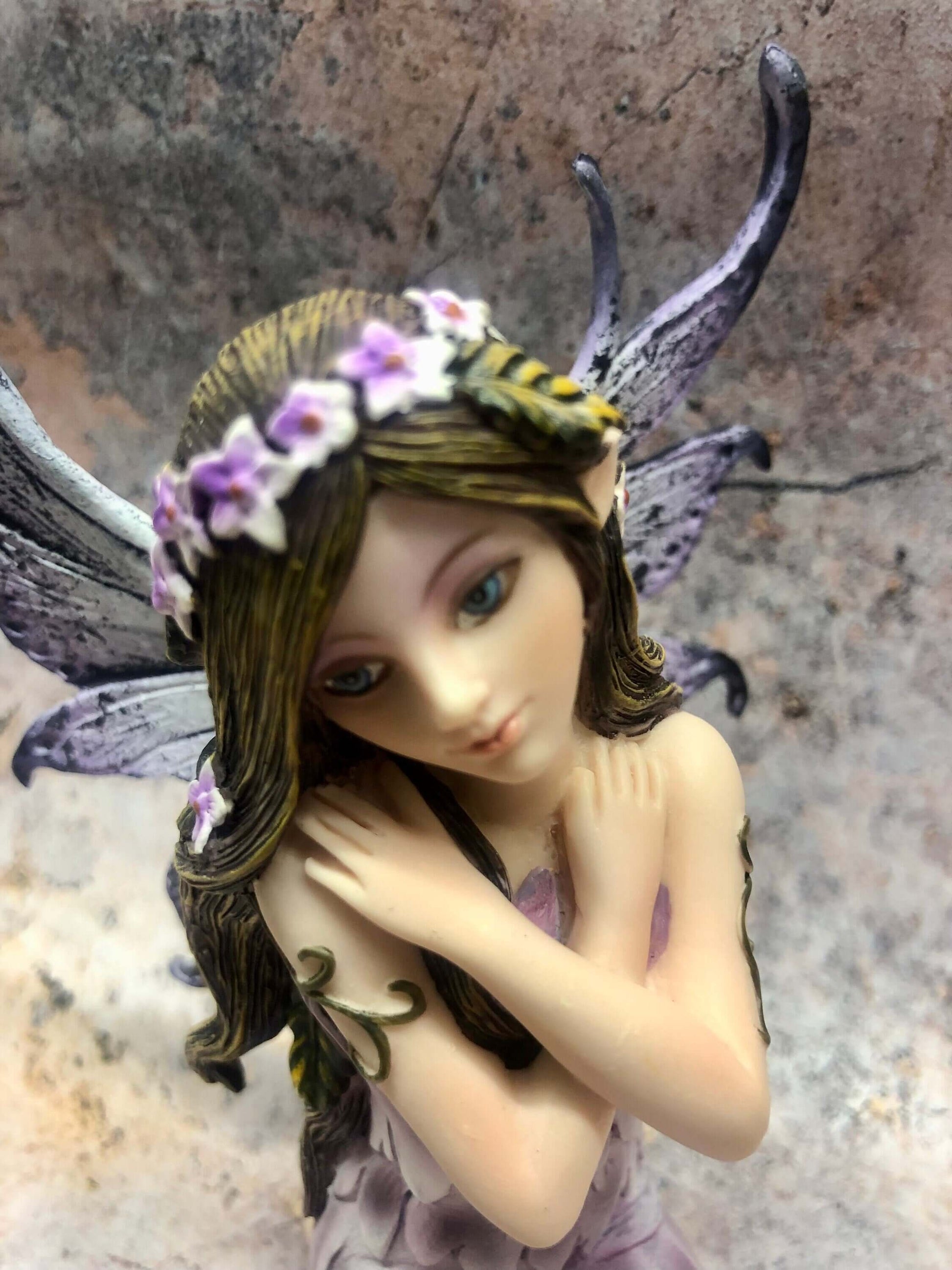 Enchanted Purple Winged Fairy Figurine, Handcrafted Resin Fantasy Statue, Mystical Decor, Floral Crown Detail, Collectible Art-Osiris Craftworks