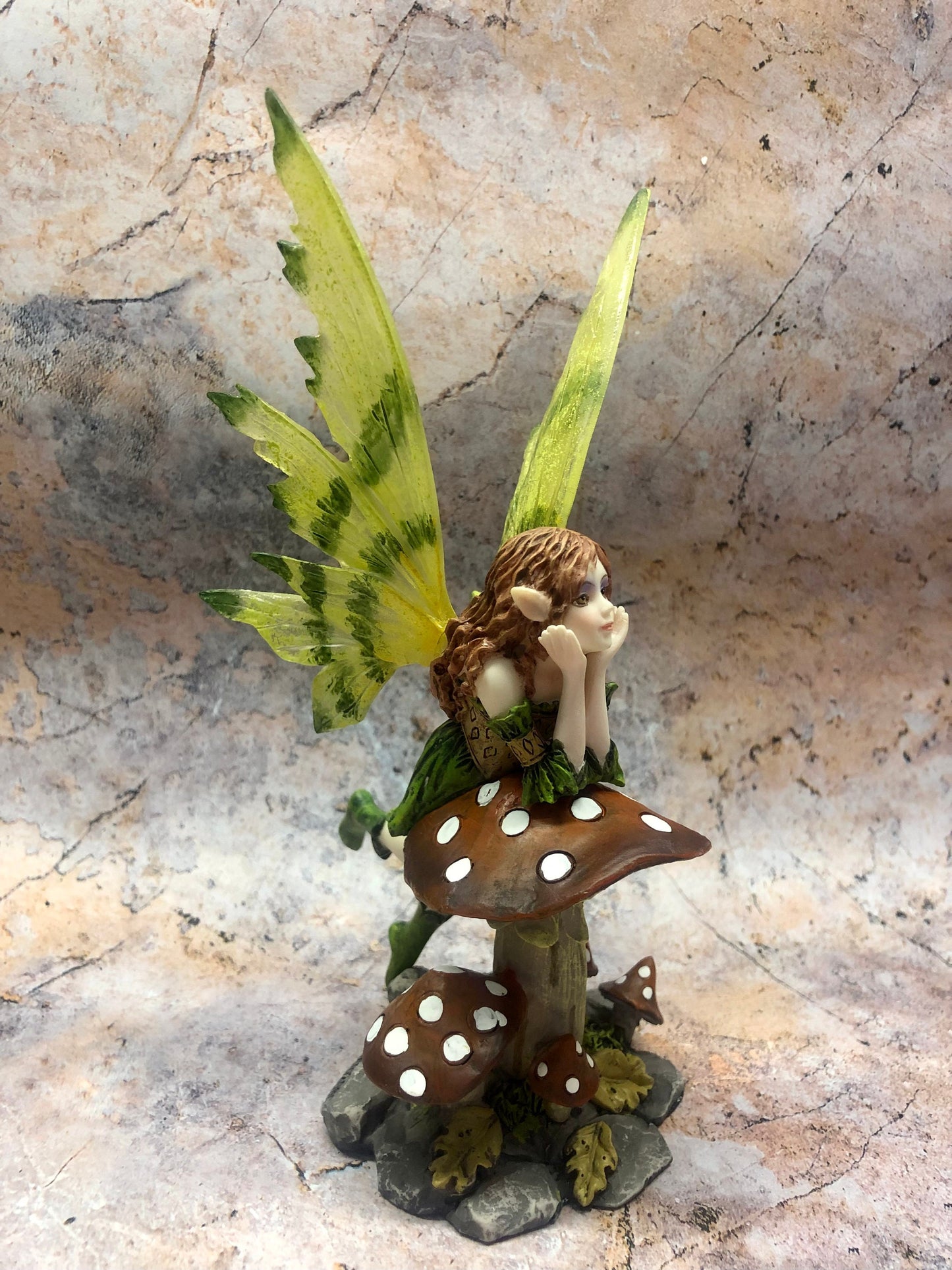 Flower Fairy Resting on Toadstool Statuette Figurine Ornament Sculpture Fairies Collection Figure-Osiris Craftworks