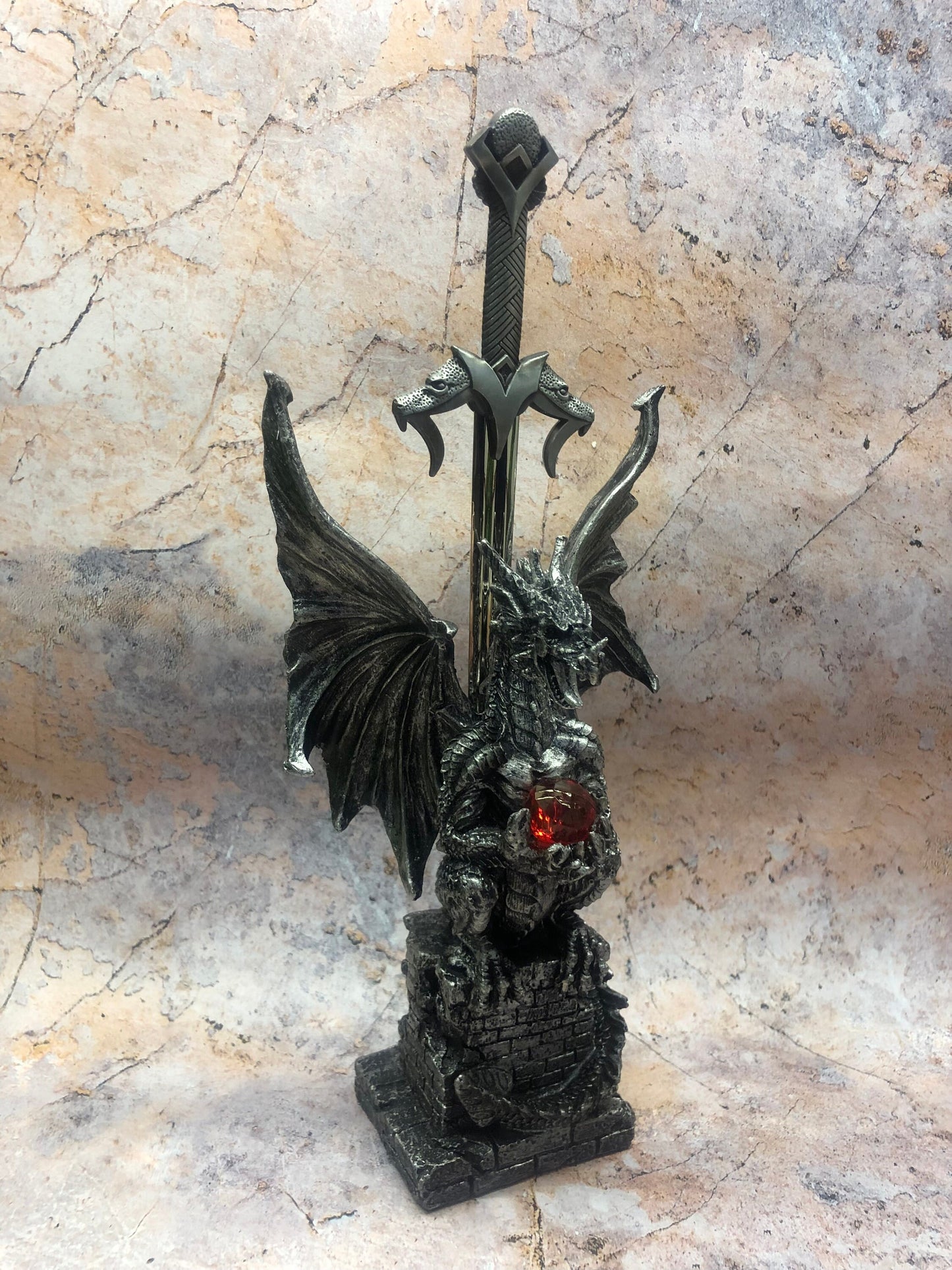 Majestic Dragon Letter Opener, 27cm Resin and Metal Mythical Desk Accessory, Gothic Office Decor, Fantasy Sword Paper Cutter-Osiris Craftworks