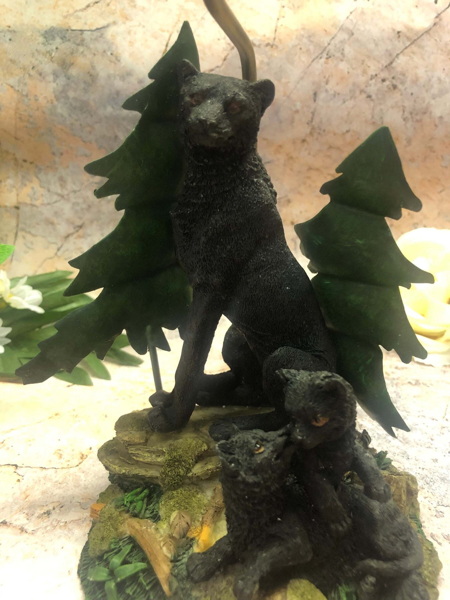 Black Panther Tea Light Holder Resin and Metal, Enchanting Wildlife Sculpture with Cubs, Forest Themed Candle Decor, Mystical Feline Art