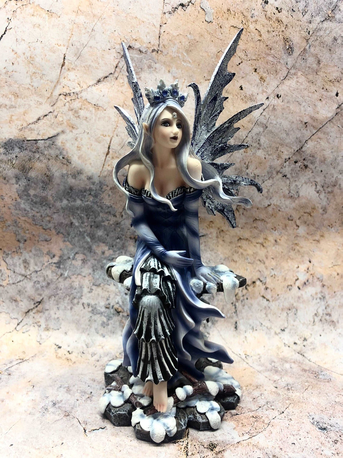 Blue Sitting Winter Fairy Figurine Statue Ornament Mythical Creature Collection Hand Made from Resin-Osiris Craftworks