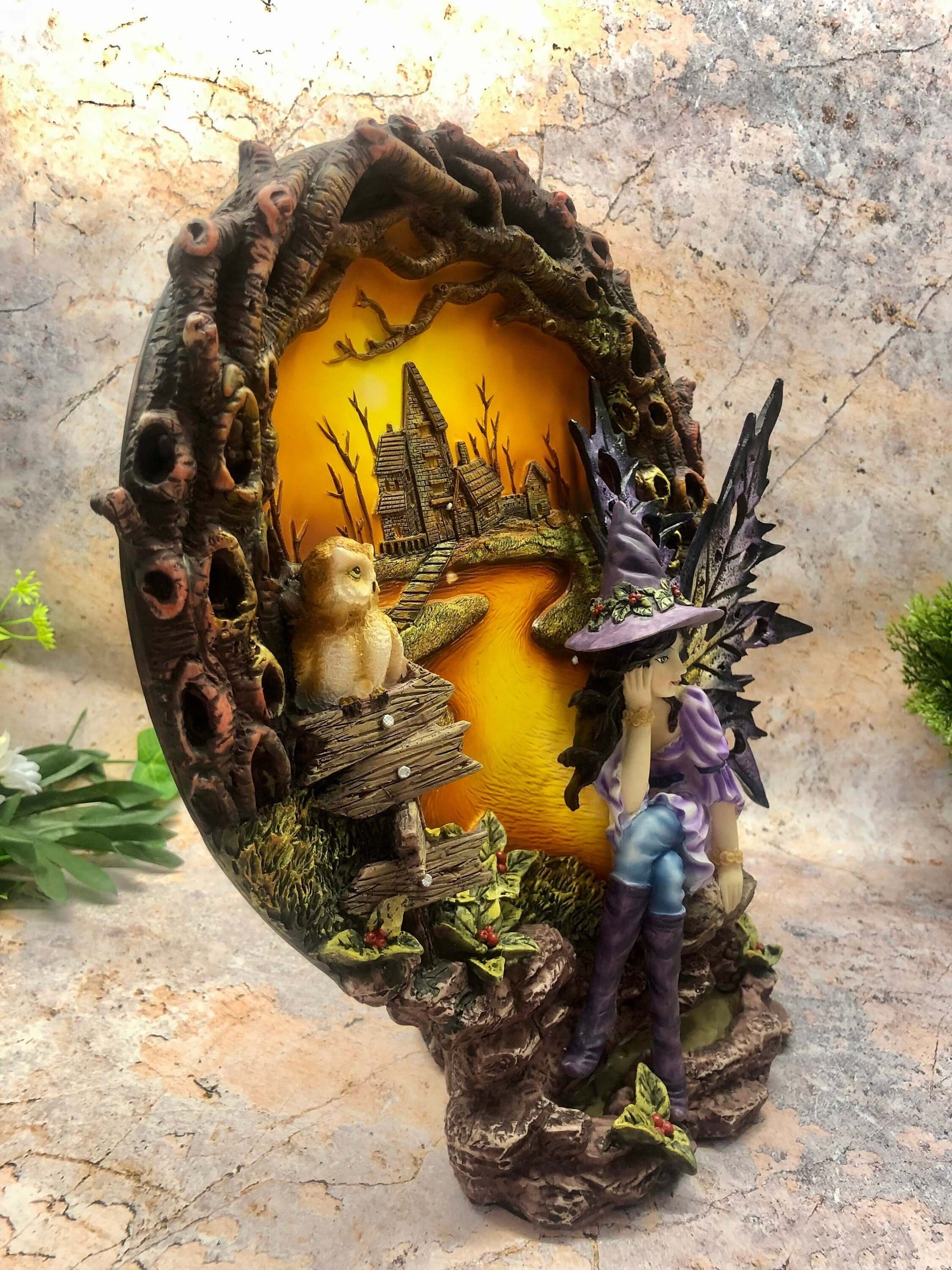 Fairy Witch and Owl Companion Diorama Sculpture Statue Mythical Creatures Figure Gift-Osiris Craftworks