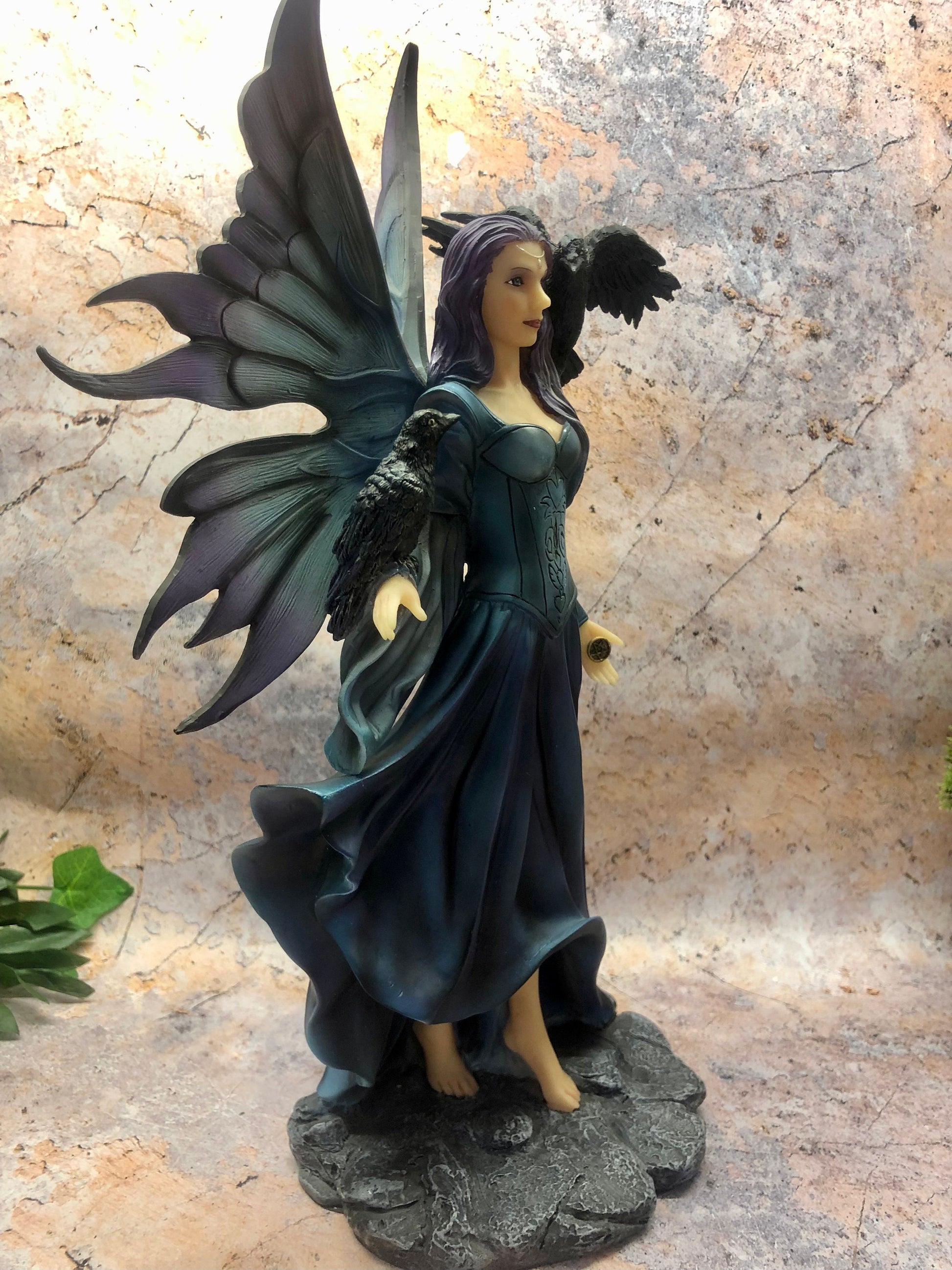 Enchanting Fairy with Ravens Statue, Mystical Gothic Companion Figurine, Fantasy Decor, Dark Elegance Figure, Mythical Creatures Ornament-Osiris Craftworks