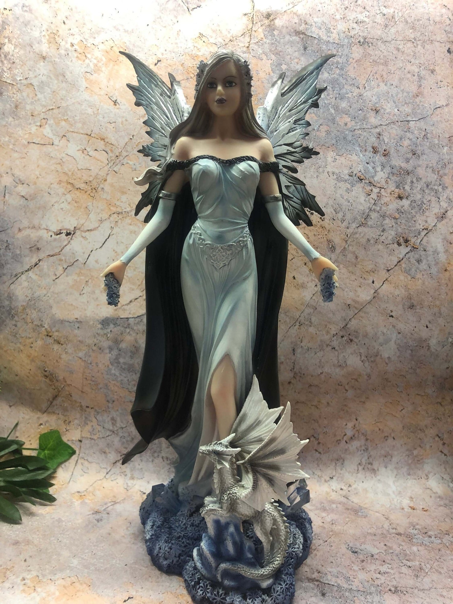 Enchanting Hand-Painted Fairy and Dragon Statue | Gothic Fantasy Decor | High-Quality Resin Collectible | 39x13 cm Fairy Figurine-Osiris Craftworks