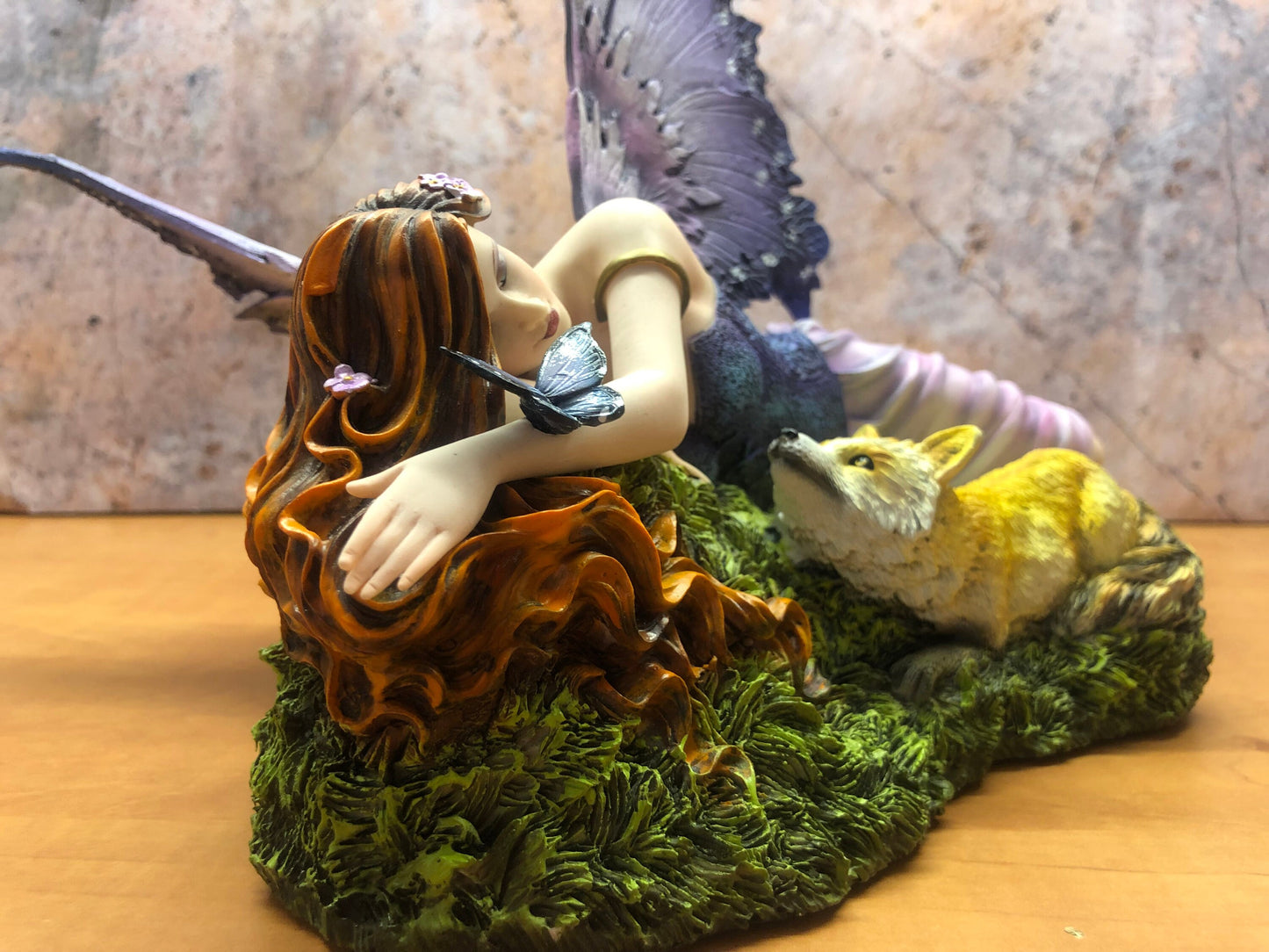 Enchanting Fairy and Fox Resin Statue - Hand-Painted Indoor Fairy Garden Decor - Fantasy Fairy Figurine - Mythical Sculpture 34x24.5 cm-Osiris Craftworks