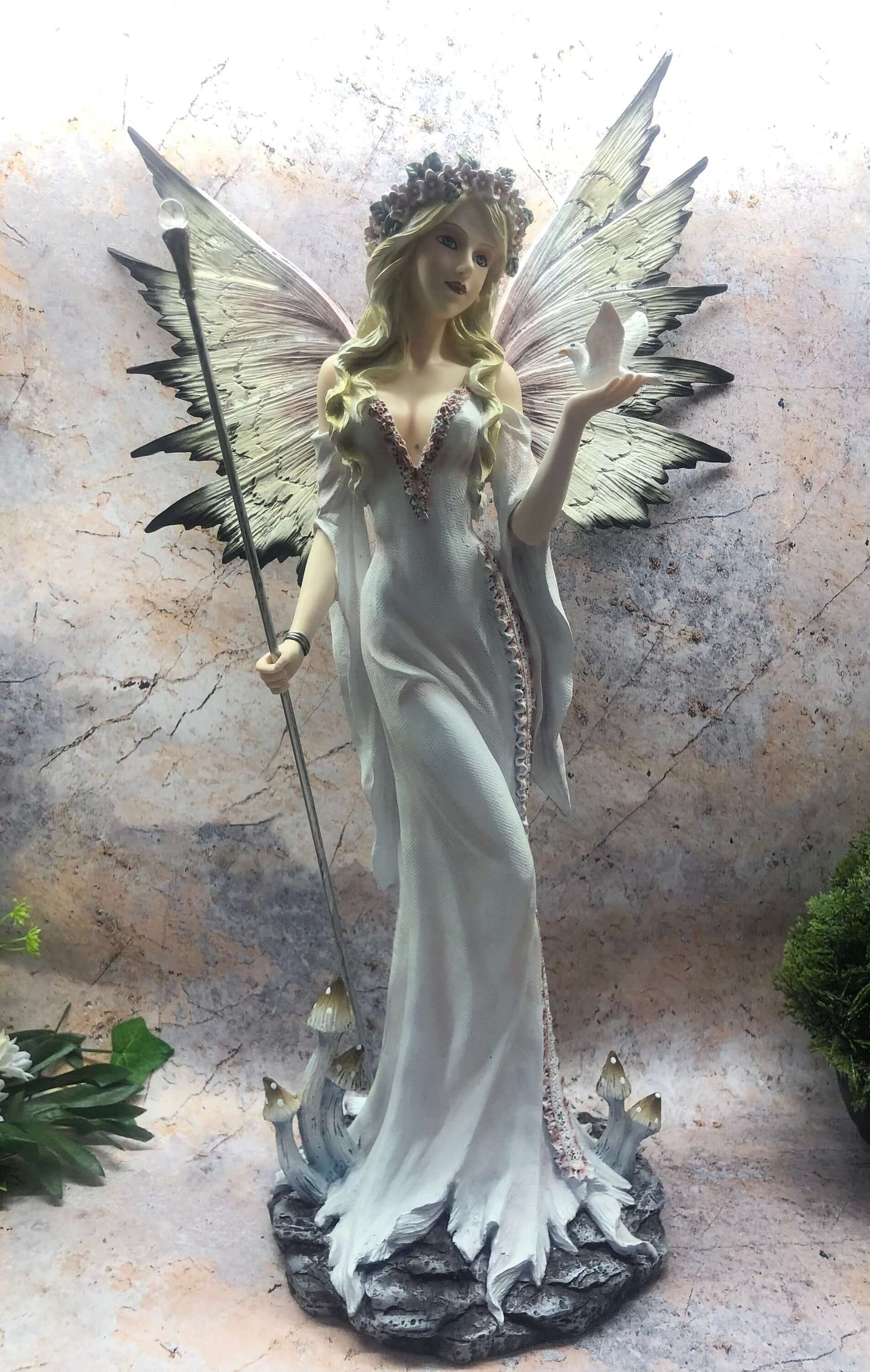 Large Fairy and Dove Companion Sculpture Statue Mythical Creatures Figure Gift-Osiris Craftworks