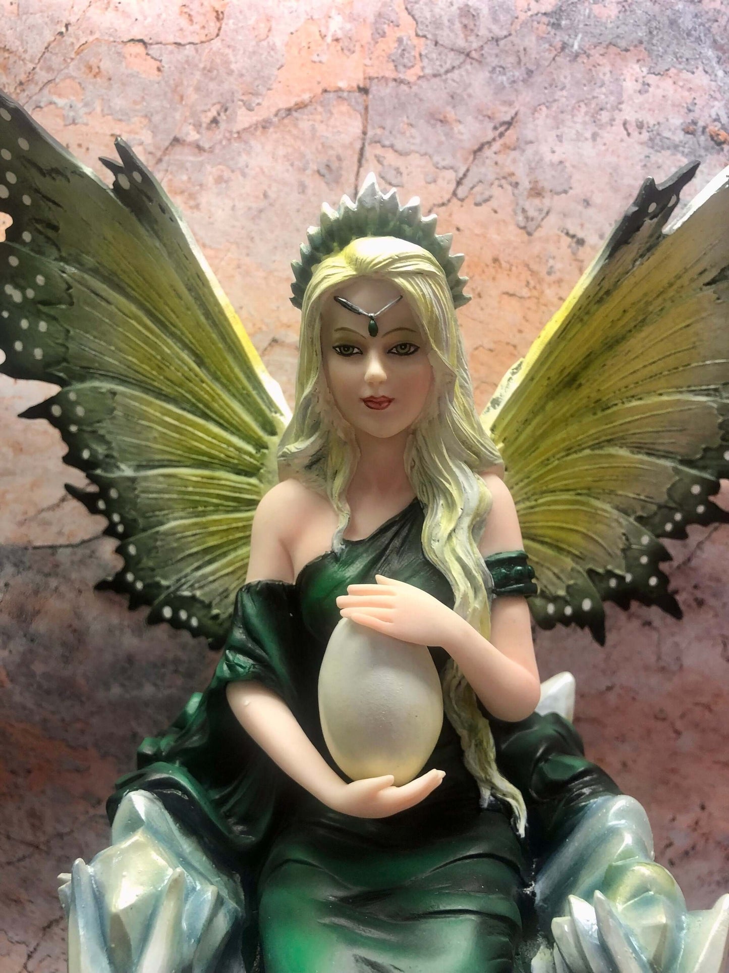 Emerald Enchantress Fairy Statue, Dragon Queen Figurine, Mythical Sculpture, Fantasy Ornament, Enchanted Creature Decor, Elegant Green Fairy