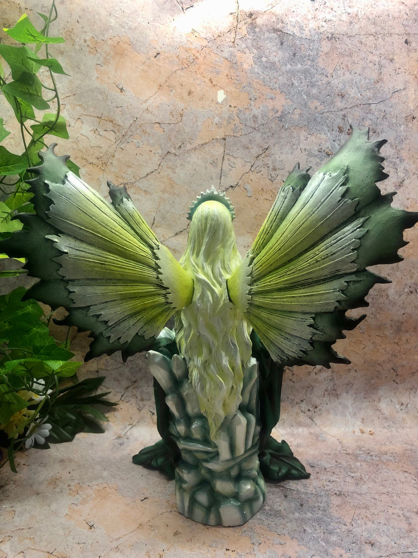 Emerald Enchantress Fairy Statue, Dragon Queen Figurine, Mythical Sculpture, Fantasy Ornament, Enchanted Creature Decor, Elegant Green Fairy