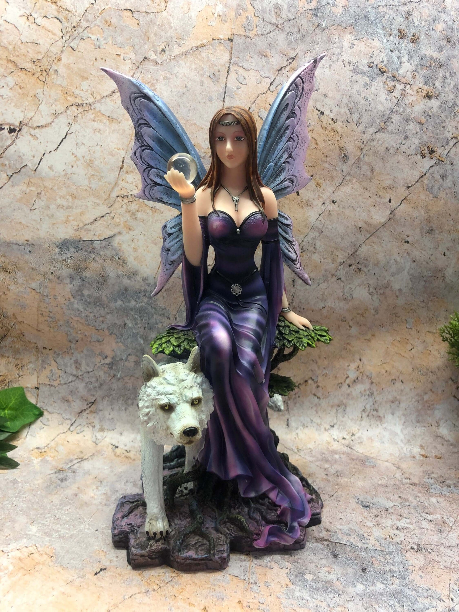 Fantasy Fairy with Wolf Companion Statue Mythical Creatures Figure Hand Made from Resin-Osiris Craftworks