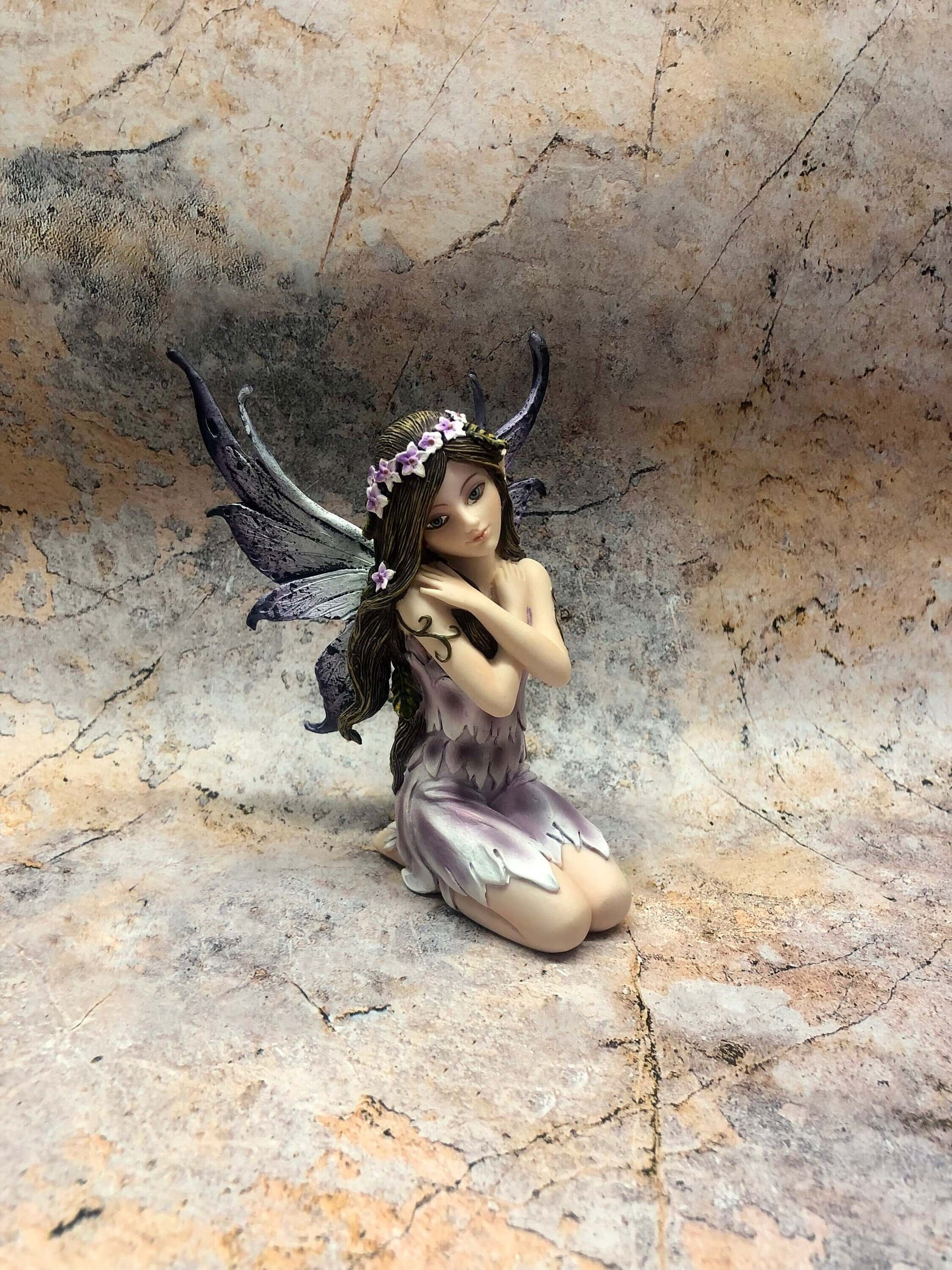 Enchanted Purple Winged Fairy Figurine, Handcrafted Resin Fantasy Statue, Mystical Decor, Floral Crown Detail, Collectible Art-Osiris Craftworks