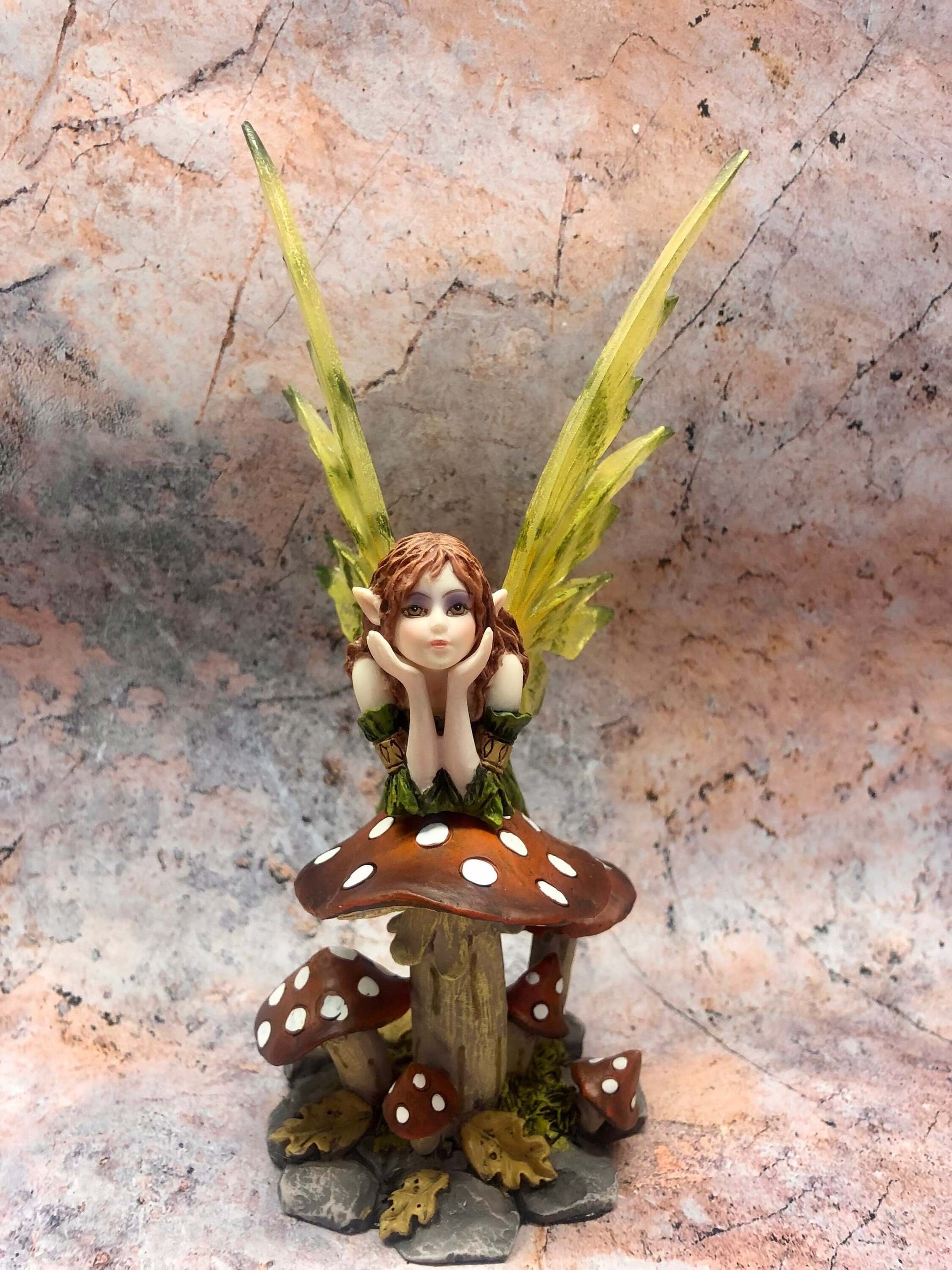 Flower Fairy Resting on Toadstool Statuette Figurine Ornament Sculpture Fairies Collection Figure-Osiris Craftworks