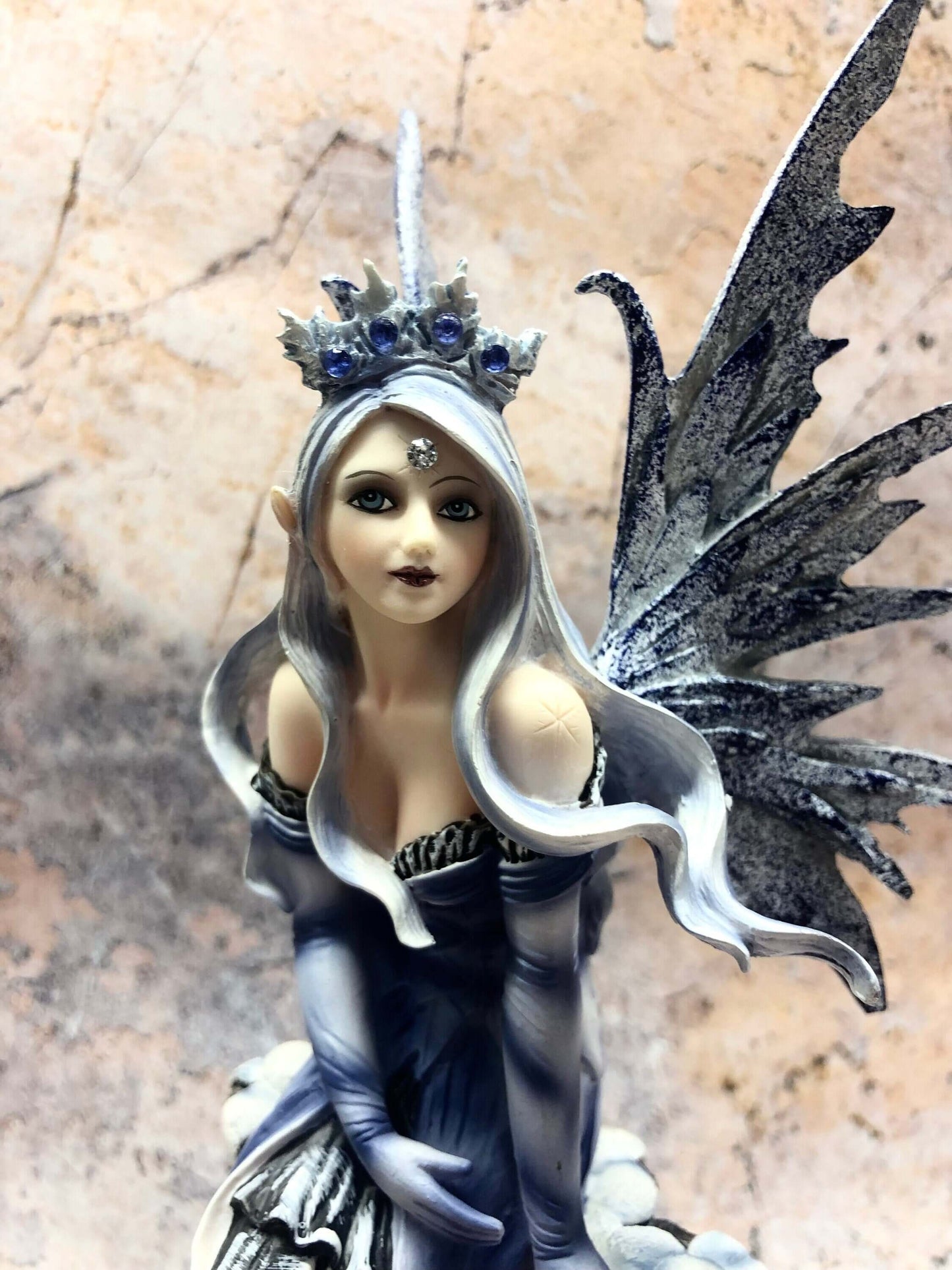 Blue Sitting Winter Fairy Figurine Statue Ornament Mythical Creature Collection Hand Made from Resin-Osiris Craftworks