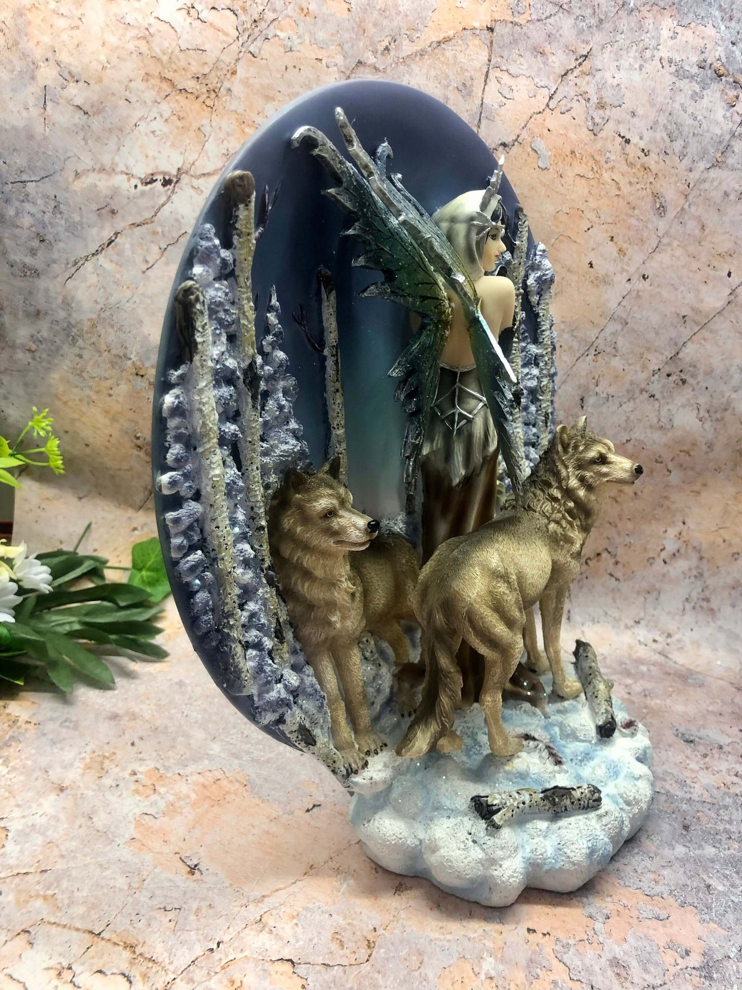 Fairy and Wolf Companion Diorama Sculpture Statue Mythical Creatures Gift Figure-Osiris Craftworks