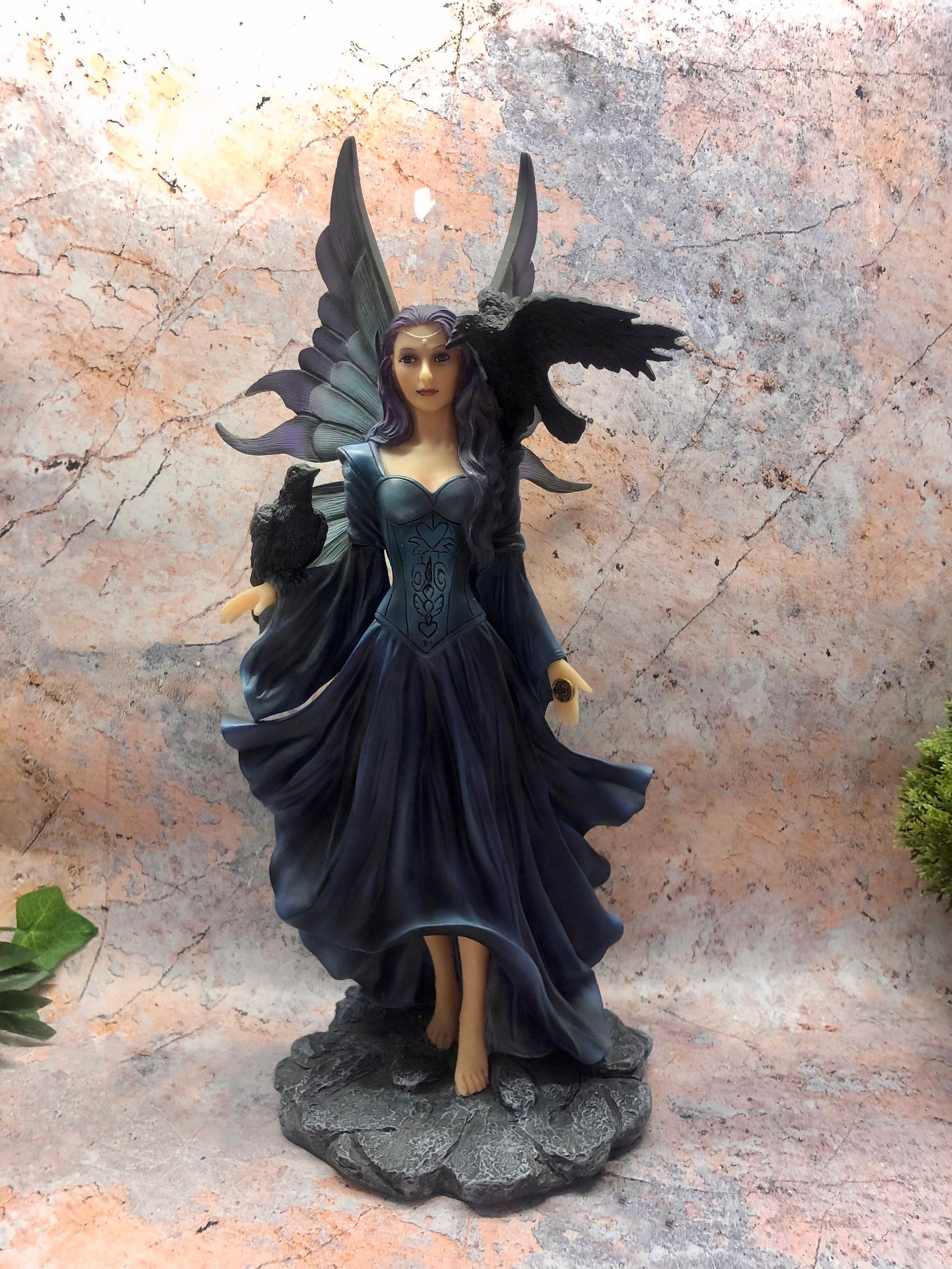 Enchanting Fairy with Ravens Statue, Mystical Gothic Companion Figurine, Fantasy Decor, Dark Elegance Figure, Mythical Creatures Ornament-Osiris Craftworks