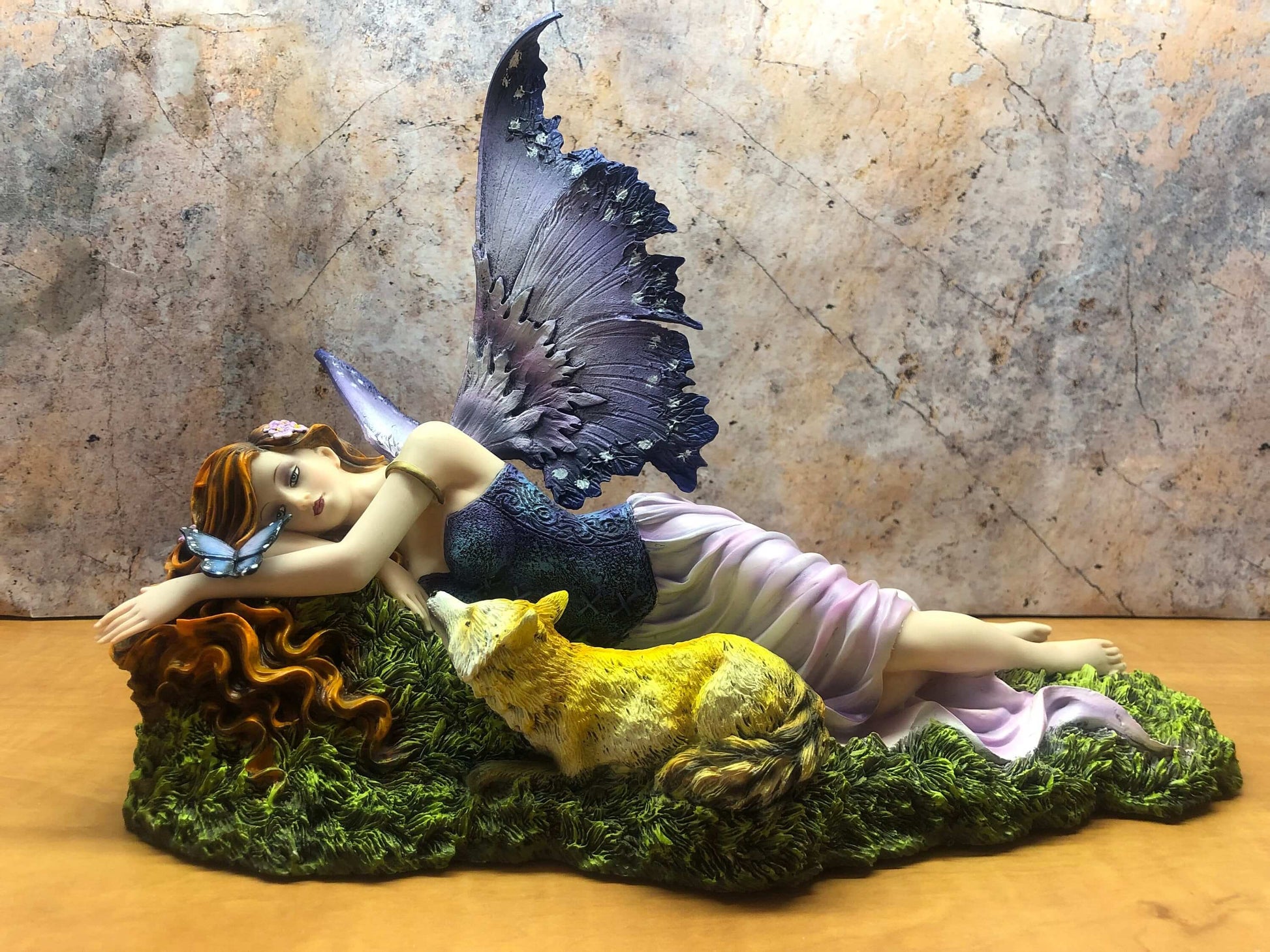 Enchanting Fairy and Fox Resin Statue - Hand-Painted Indoor Fairy Garden Decor - Fantasy Fairy Figurine - Mythical Sculpture 34x24.5 cm-Osiris Craftworks