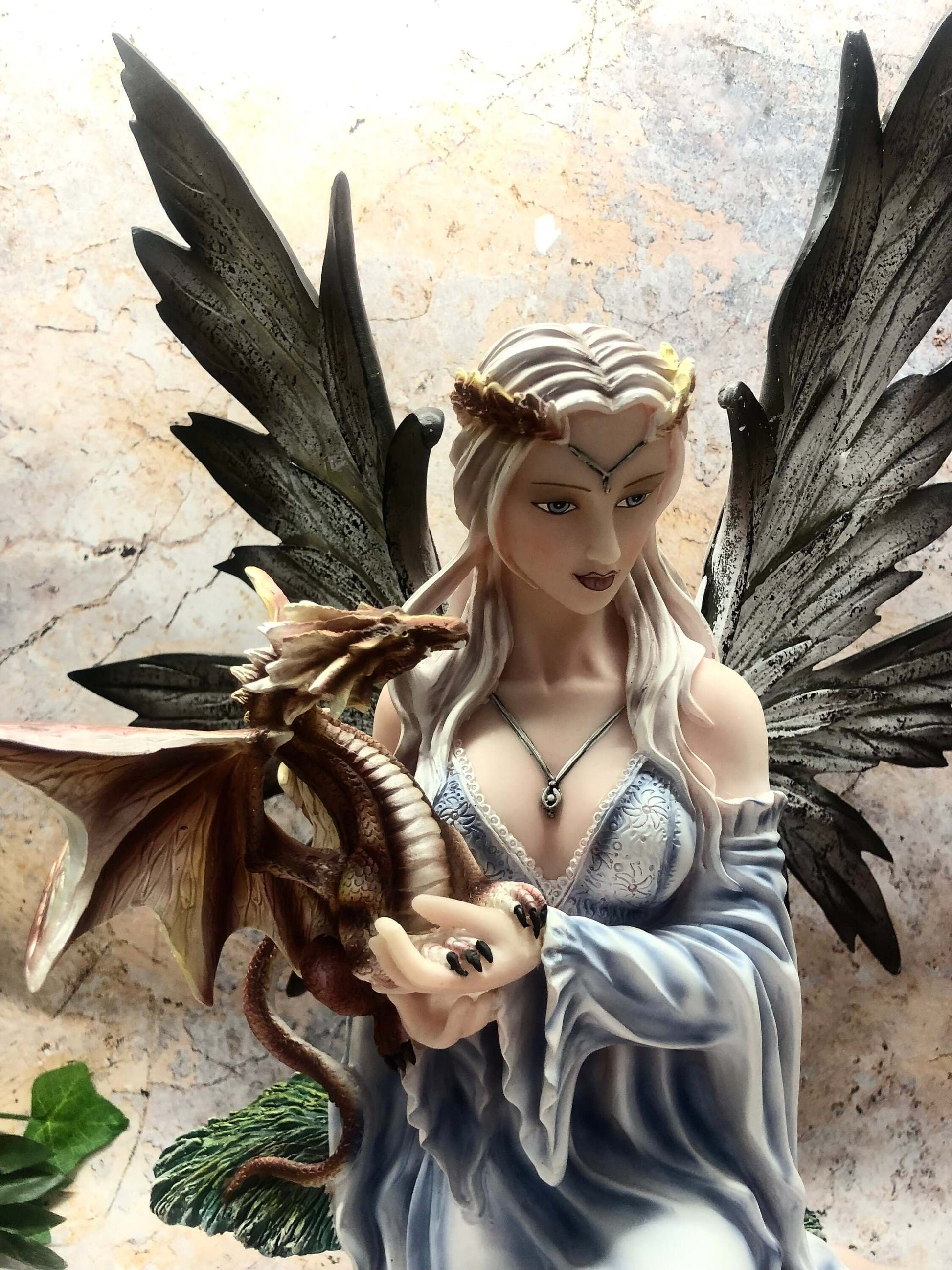 Large Fairy with Dragon Companion Sculpture Statue Mythical Creatures Figure-Osiris Craftworks