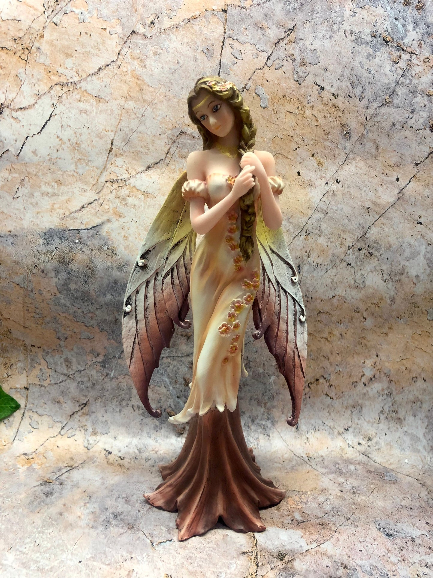 Enchanted Autumn Fairy Statue, Graceful Figurine with Golden Wings, Elegant Fantasy Decor, Mystical Forest Nymph, Hand-Painted Collectible-Osiris Craftworks