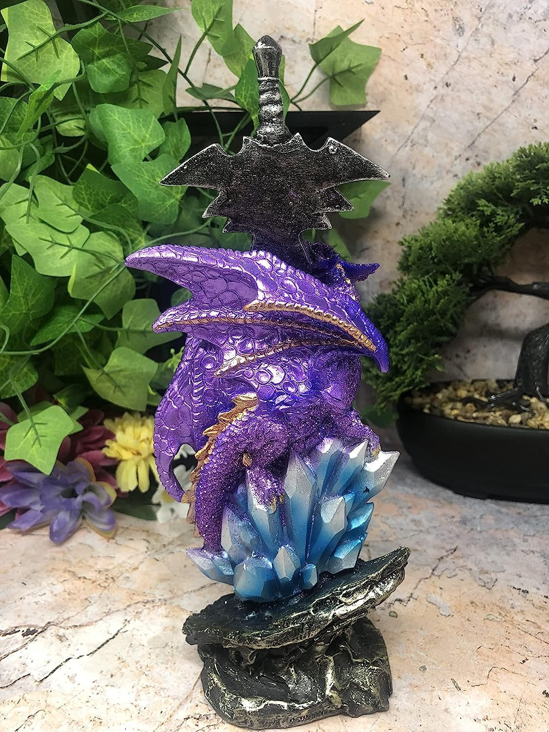 Purple Dragon Guardian Fantasy Sculpture Mythical Statue Ornament Gothic Dragons Hand Made from Quality Designer Resin-Osiris Craftworks