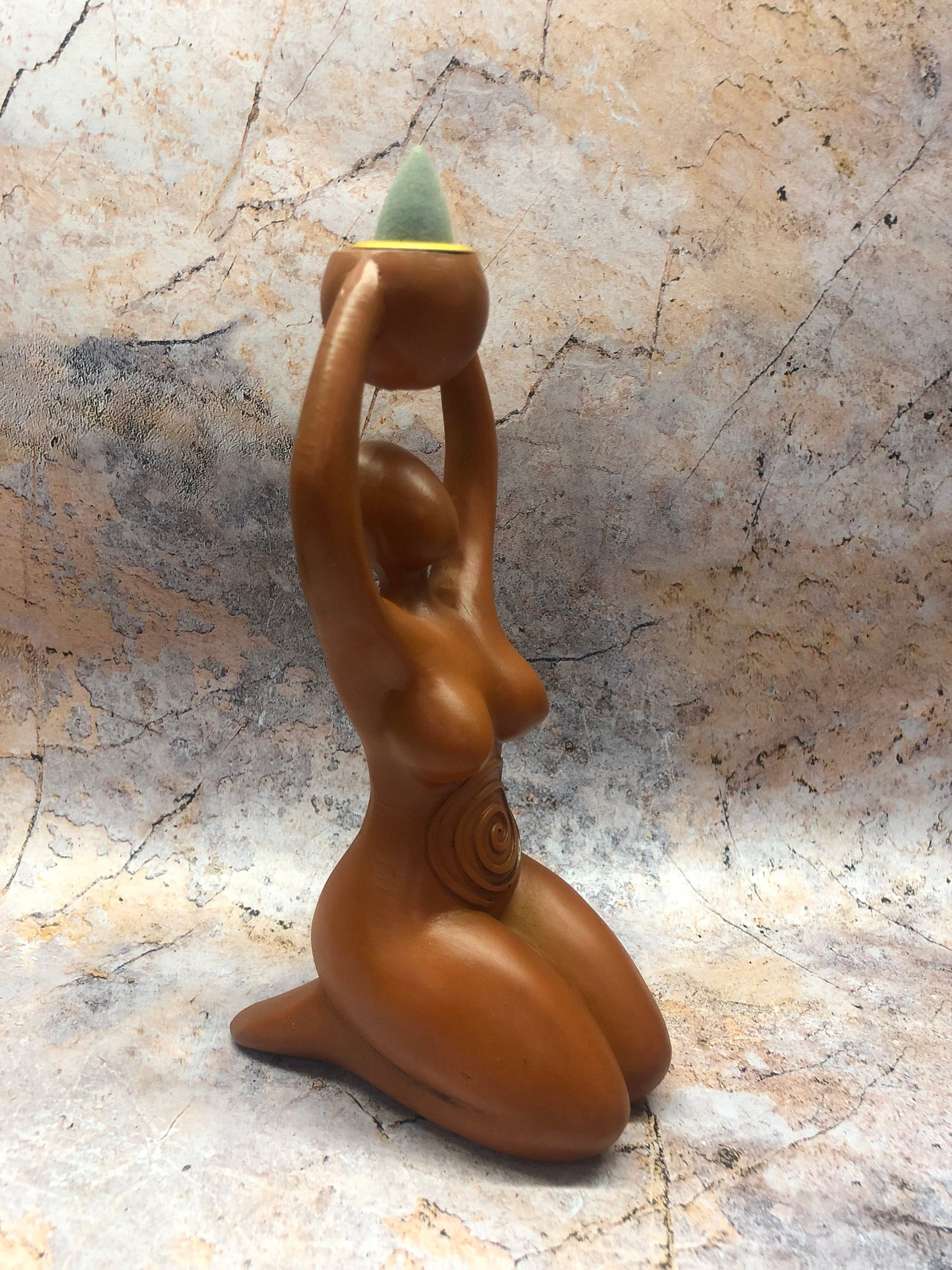 Pagan Wiccan Statue: Handcrafted Spiral Goddess Figurine for Altar and Incense Cone Burning-Osiris Craftworks