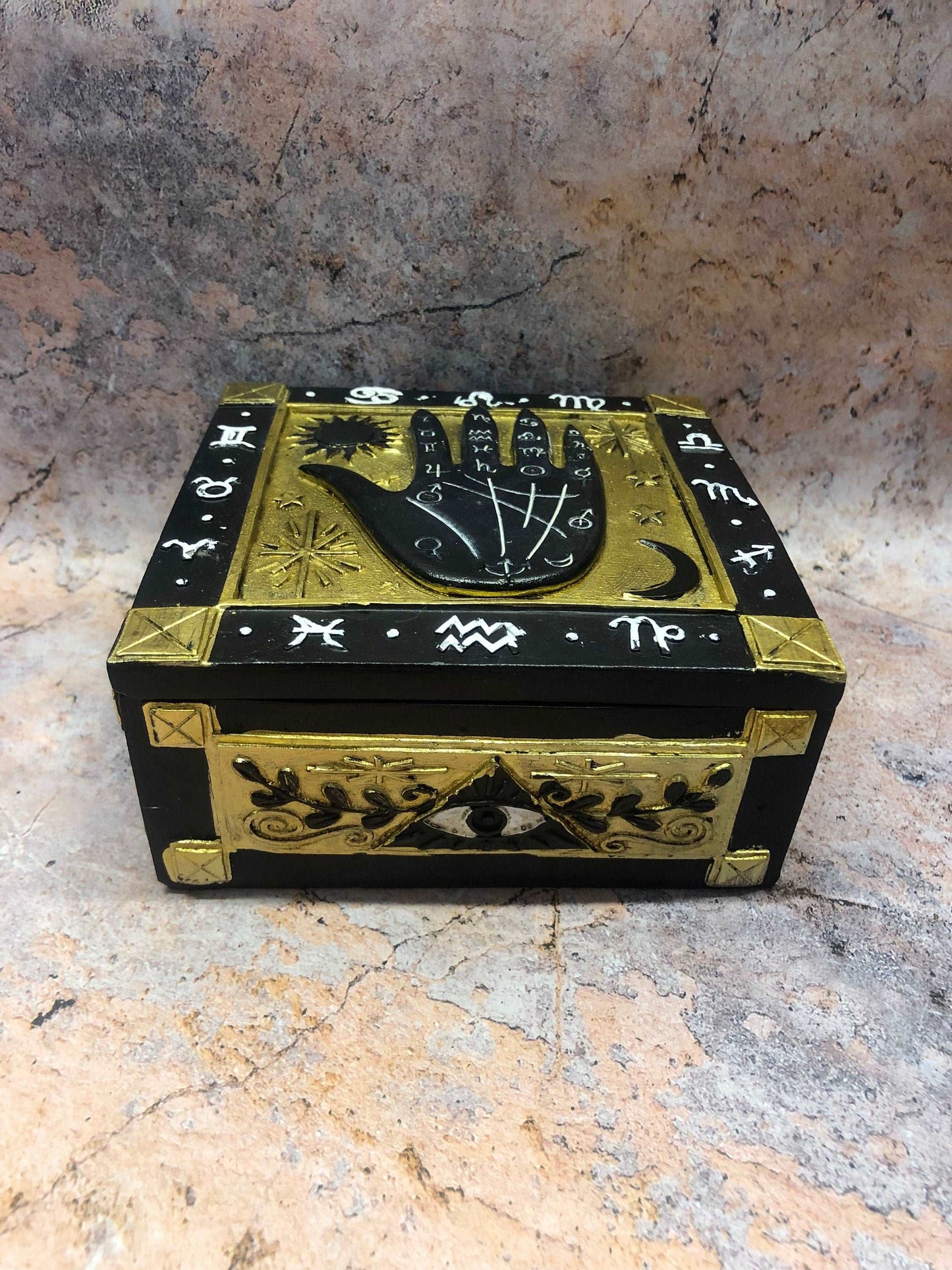 Black Palmistry Hand Trinket Box Palm Reading Home Decor Spiritual Learning Gift Idea Faith