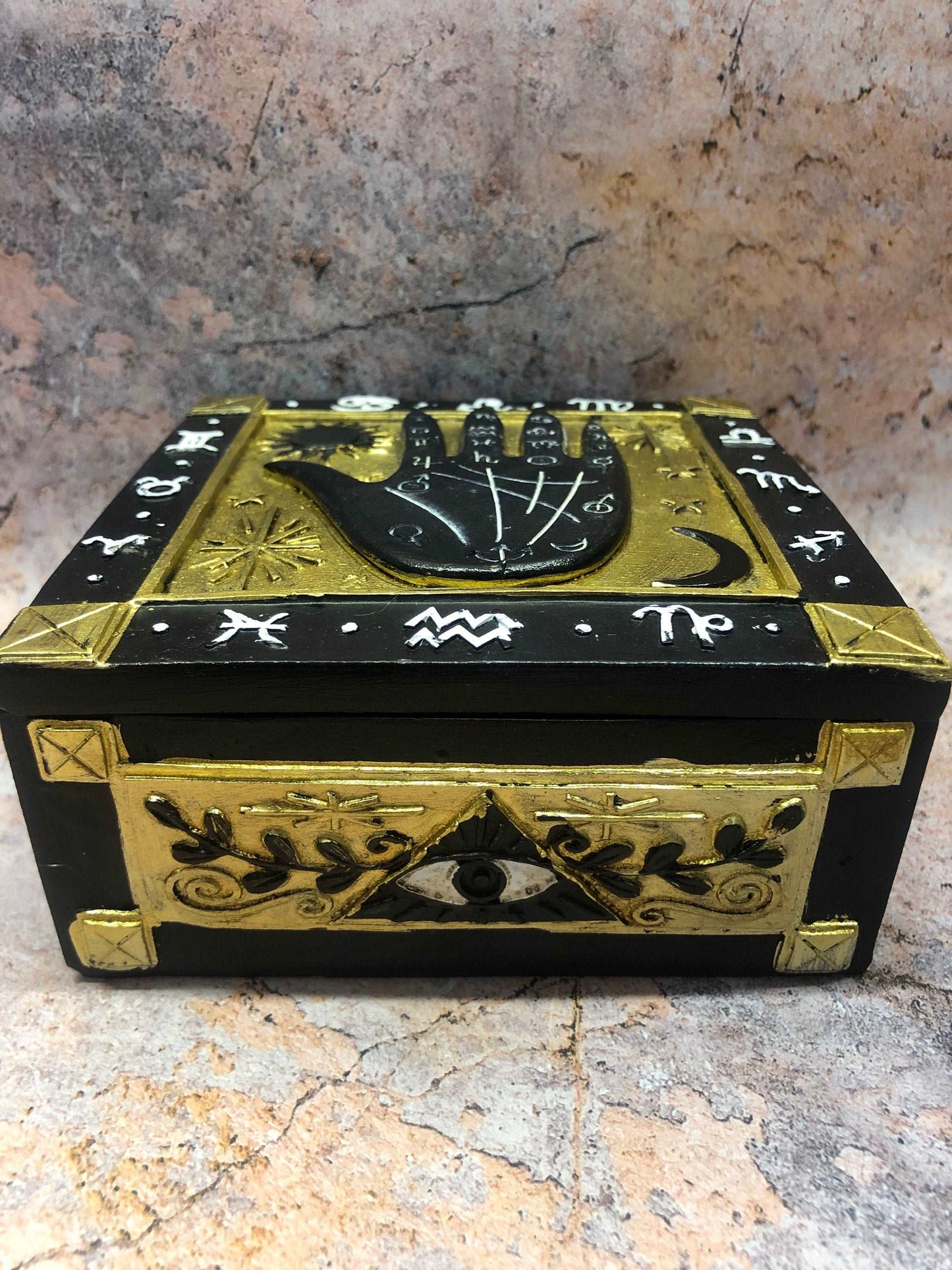 Black Palmistry Hand Trinket Box Palm Reading Home Decor Spiritual Learning Gift Idea Faith