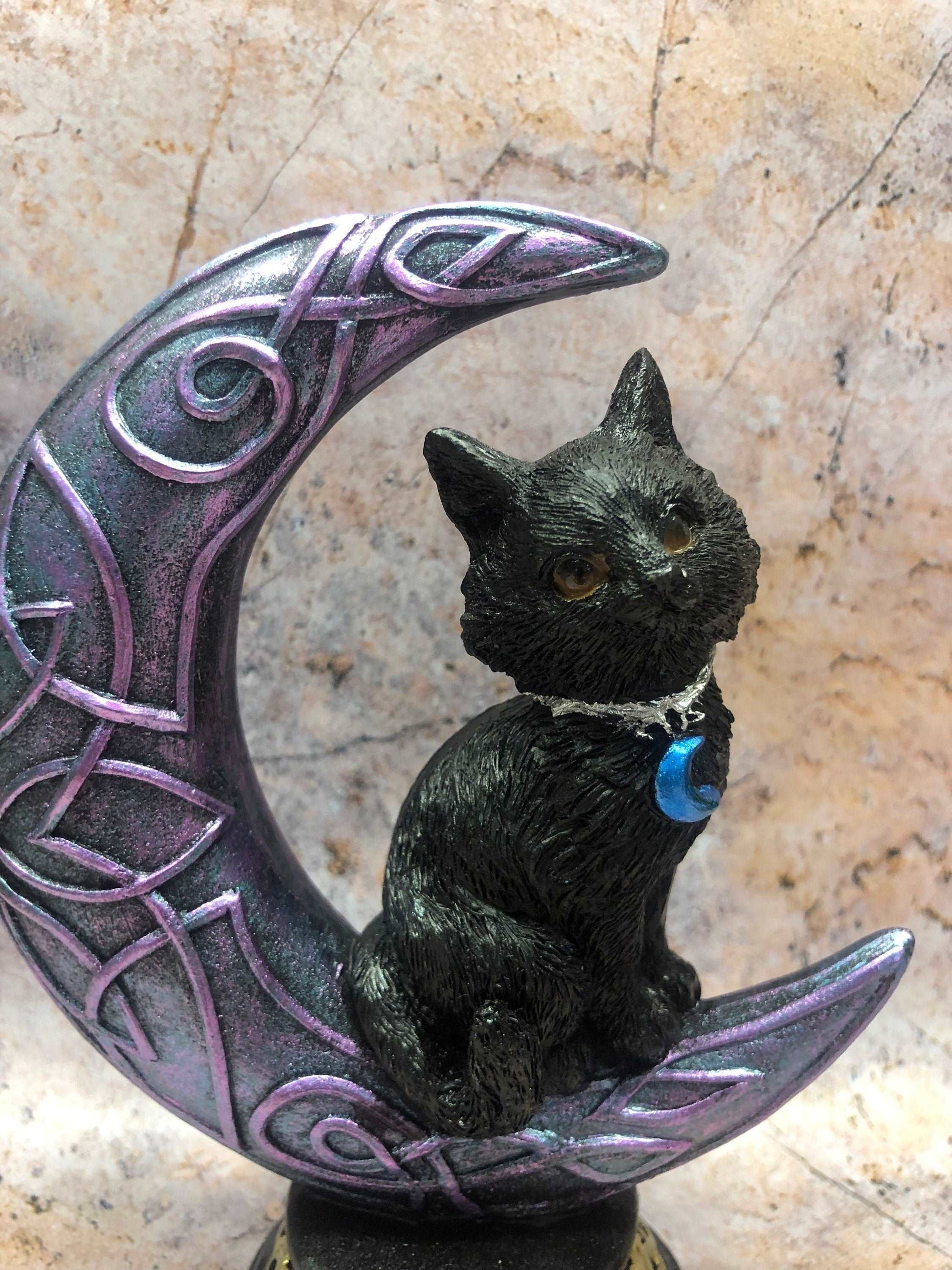 Black Cat on Celtic Moon Figurine, Witches Familiar Sculpture, Wiccan Pagan Decor, Witchcraft Spellcast Ornament, Mystical Art, Magical Gift-Osiris Craftworks