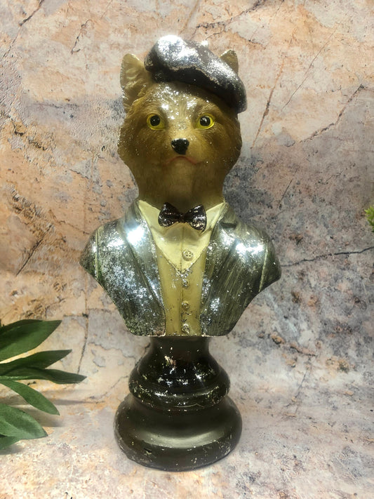 Fox Bust Statue Vintage Clothing Style Unique Novelty Decor Steampunk Fantasy Dapper Animals