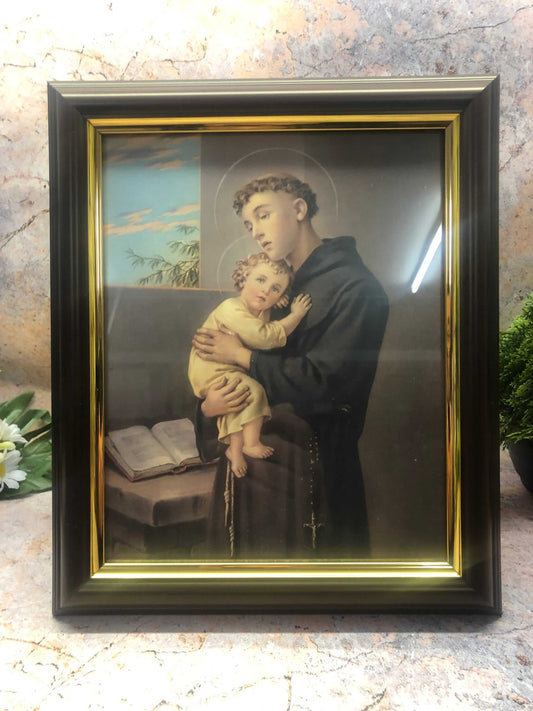 Saint Anthony and Baby Jesus Framed Picture - Laminated Religious Wall Decor, Christianity Home or Chapel Decoration, Ideal Gift-Osiris Craftworks