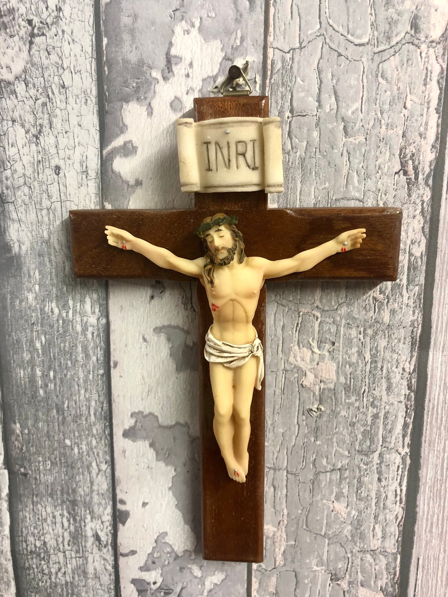 Wooden Crucifix Hanging Cross Resin Corpus Christi Jesus Christ Religious Wall Ornament-Osiris Craftworks