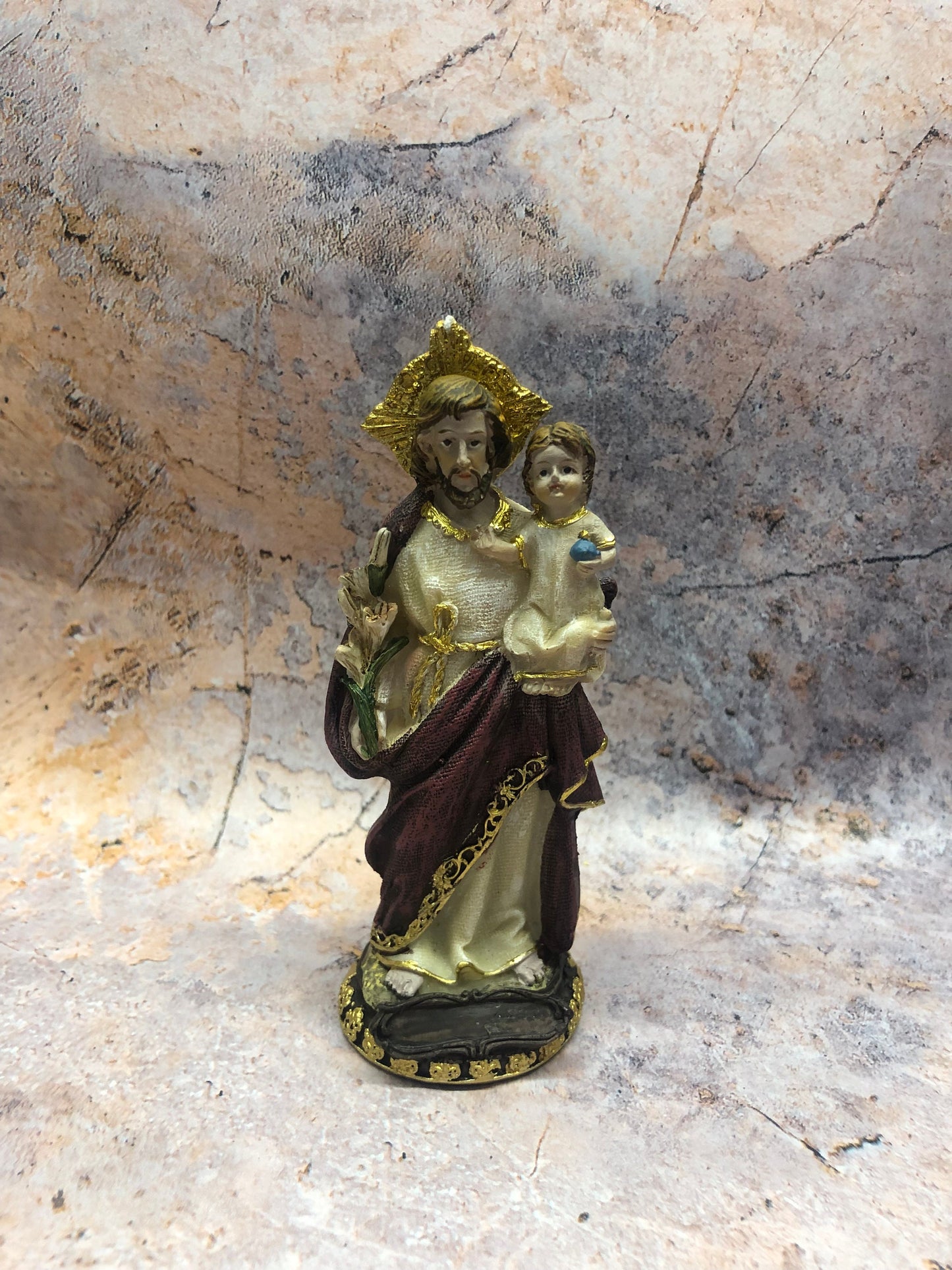 Saint Joseph and Baby Jesus Statue Religious Ornament Sculpture Catholic Figurine for Home or Chapel 14.5 cm-Osiris Craftworks