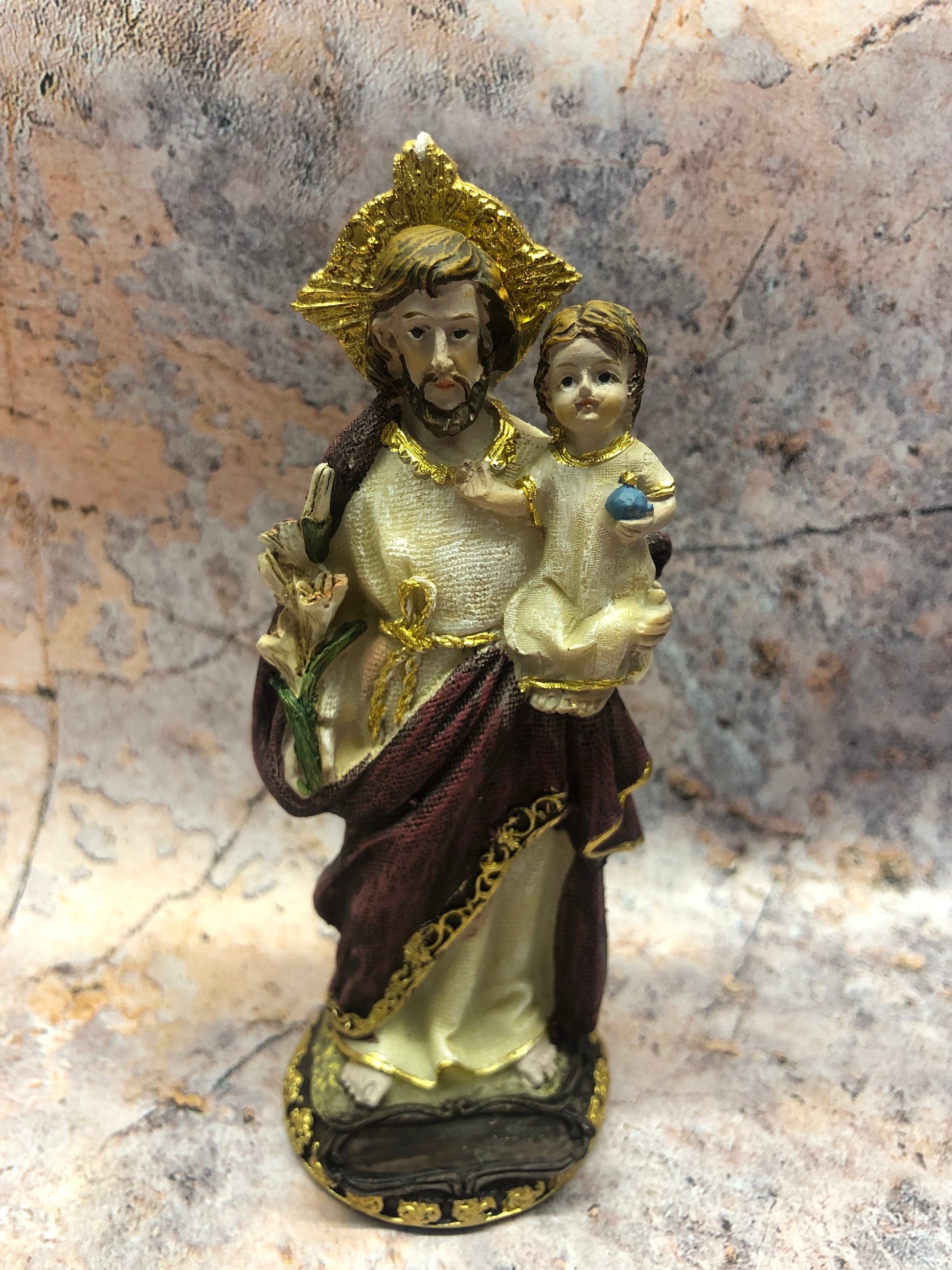 Saint Joseph and Baby Jesus Statue Religious Ornament Sculpture Catholic Figurine for Home or Chapel 14.5 cm-Osiris Craftworks