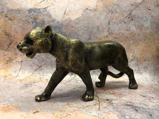 Panther-Skulptur in Antik-Bronze-Optik, massives Metall, Statue, Ornament