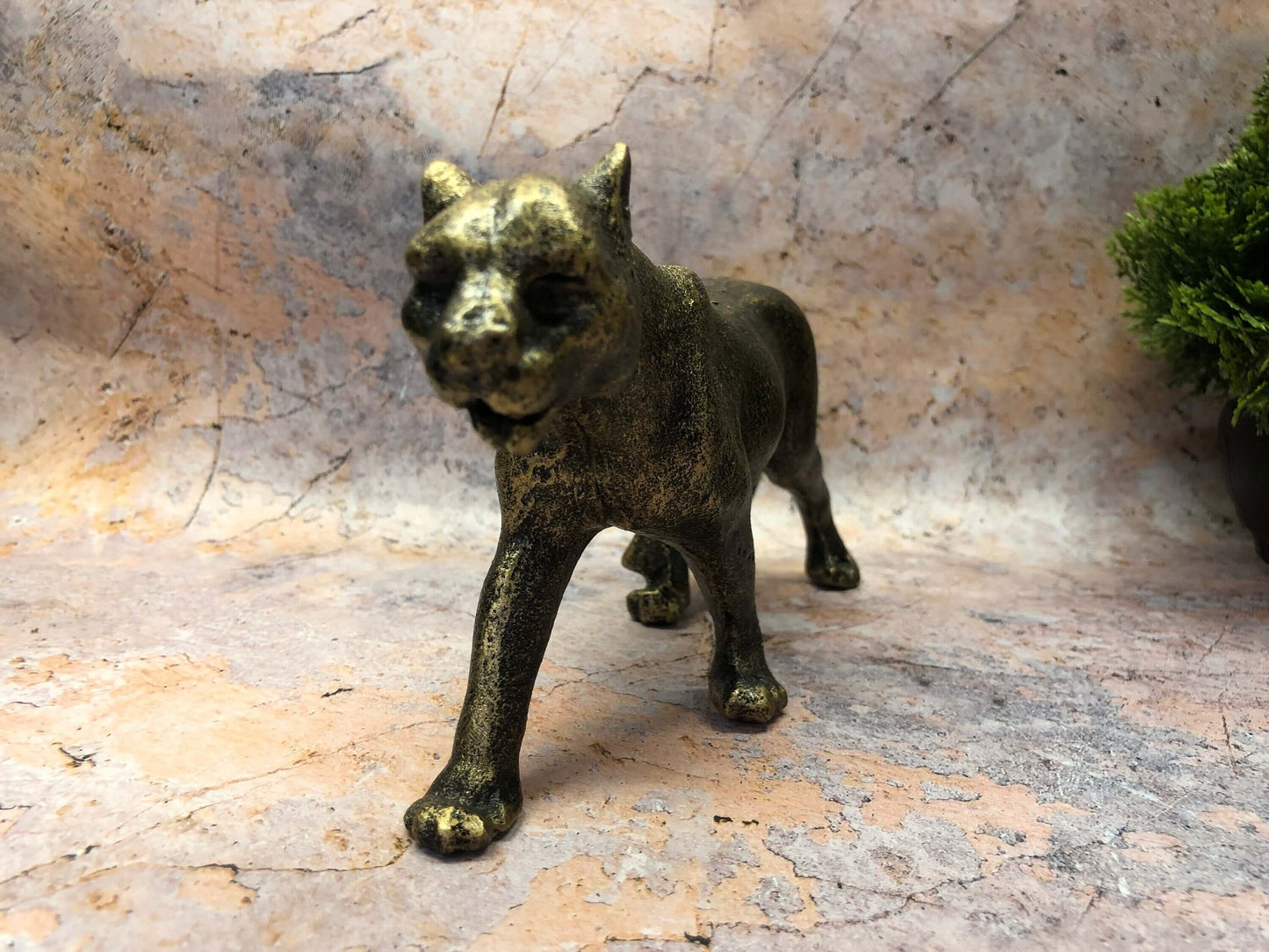 Panther-Skulptur in Antik-Bronze-Optik, massives Metall, Statue, Ornament