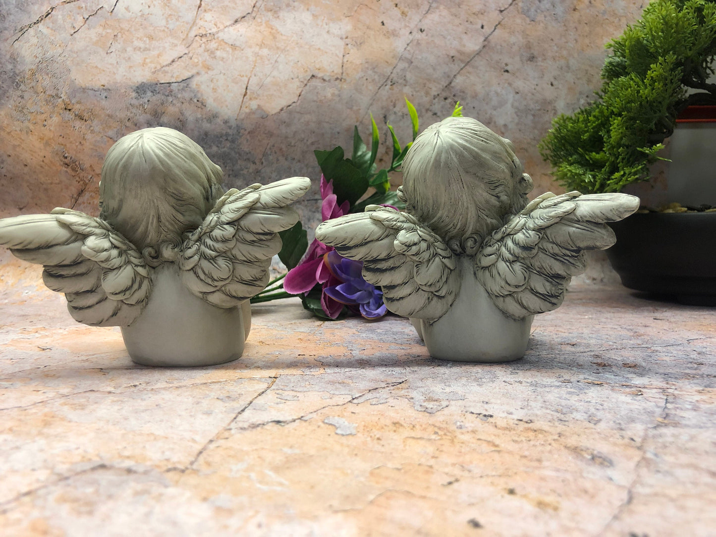 Charming Pair of Cherub Figurines, Thoughtful Angels Statues, Decorative Memorial Sculptures, Angelic Presence for Graveside and Garden-Osiris Craftworks