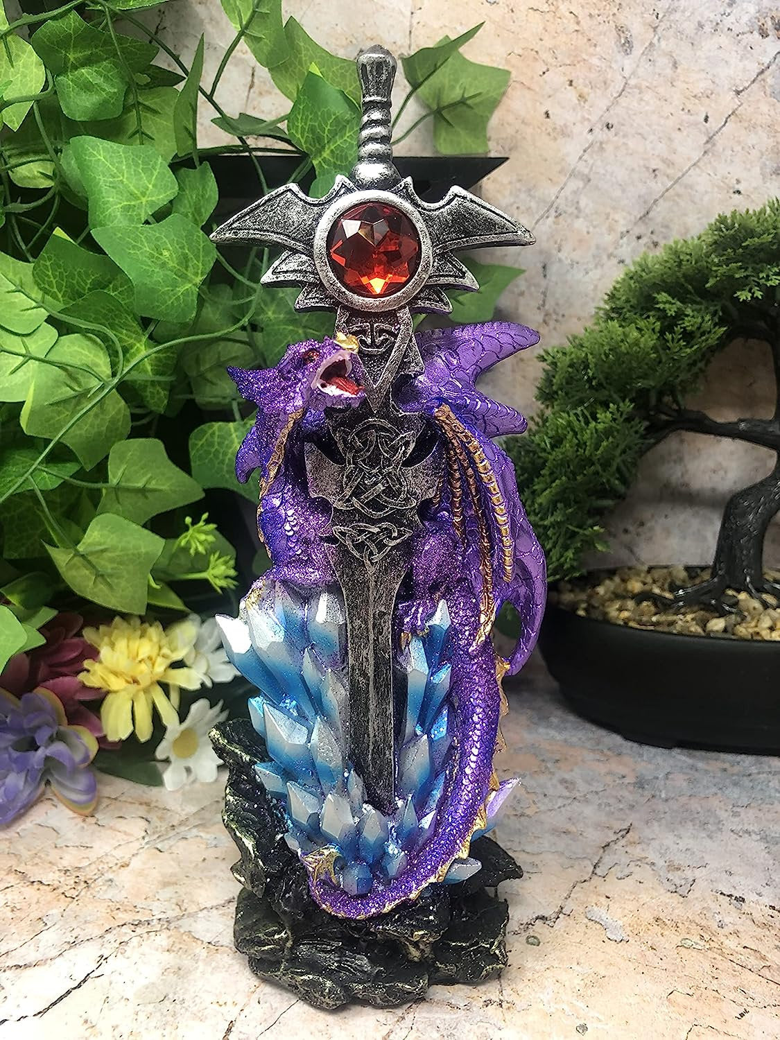 Purple Dragon Guardian Fantasy Sculpture Mythical Statue Ornament Gothic Dragons Hand Made from Quality Designer Resin-Osiris Craftworks