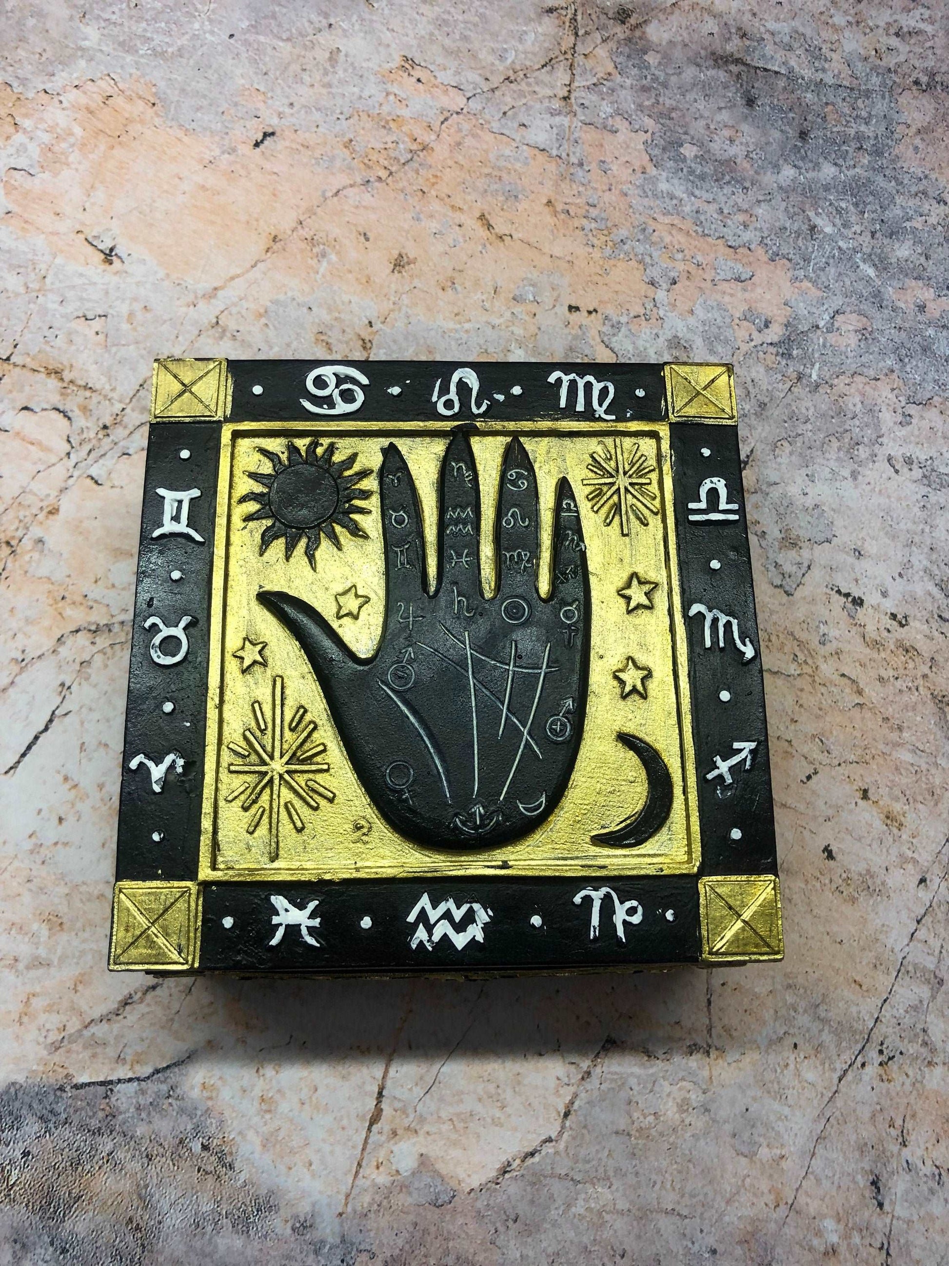 Black Palmistry Hand Trinket Box Palm Reading Home Decor Spiritual Learning Gift Idea Faith