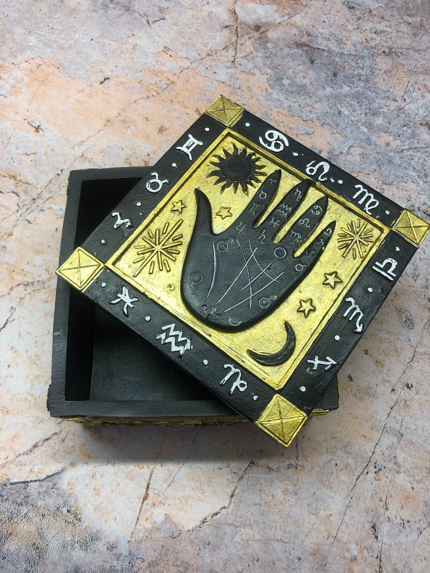 Black Palmistry Hand Trinket Box Palm Reading Home Decor Spiritual Learning Gift Idea Faith