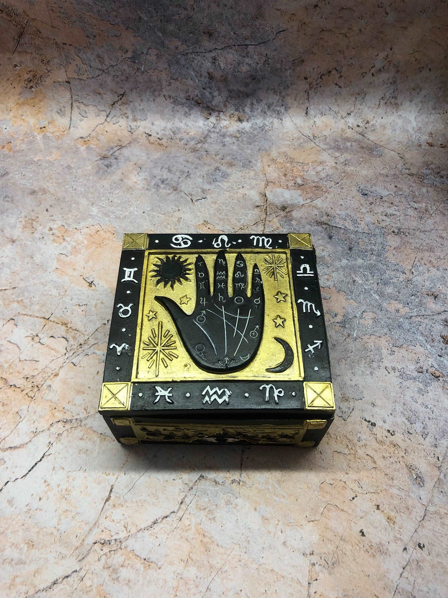 Black Palmistry Hand Trinket Box Palm Reading Home Decor Spiritual Learning Gift Idea Faith