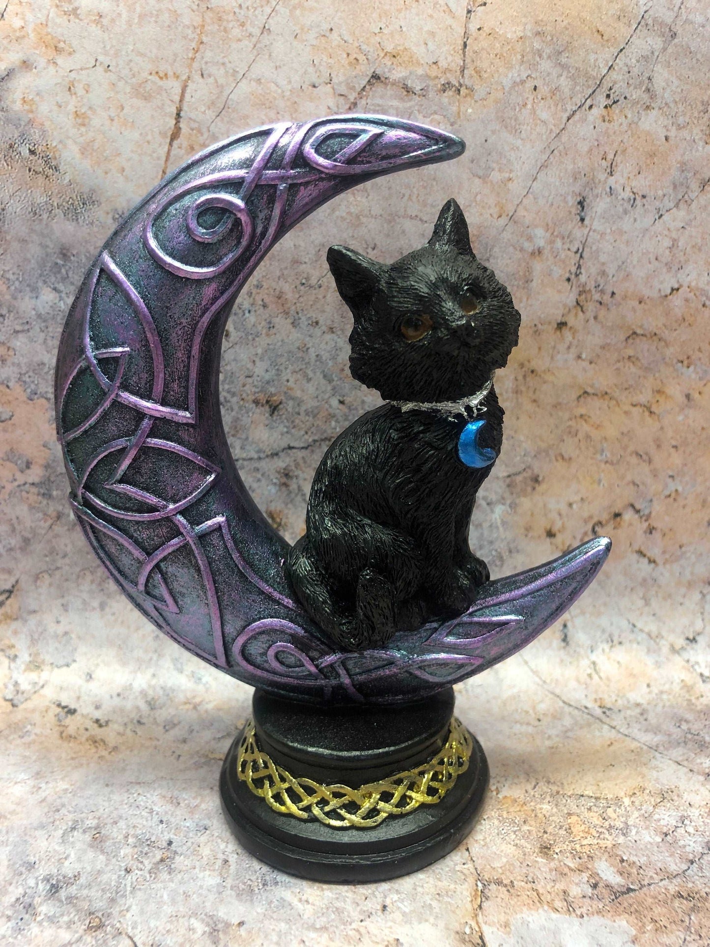 Black Cat on Celtic Moon Figurine, Witches Familiar Sculpture, Wiccan Pagan Decor, Witchcraft Spellcast Ornament, Mystical Art, Magical Gift-Osiris Craftworks