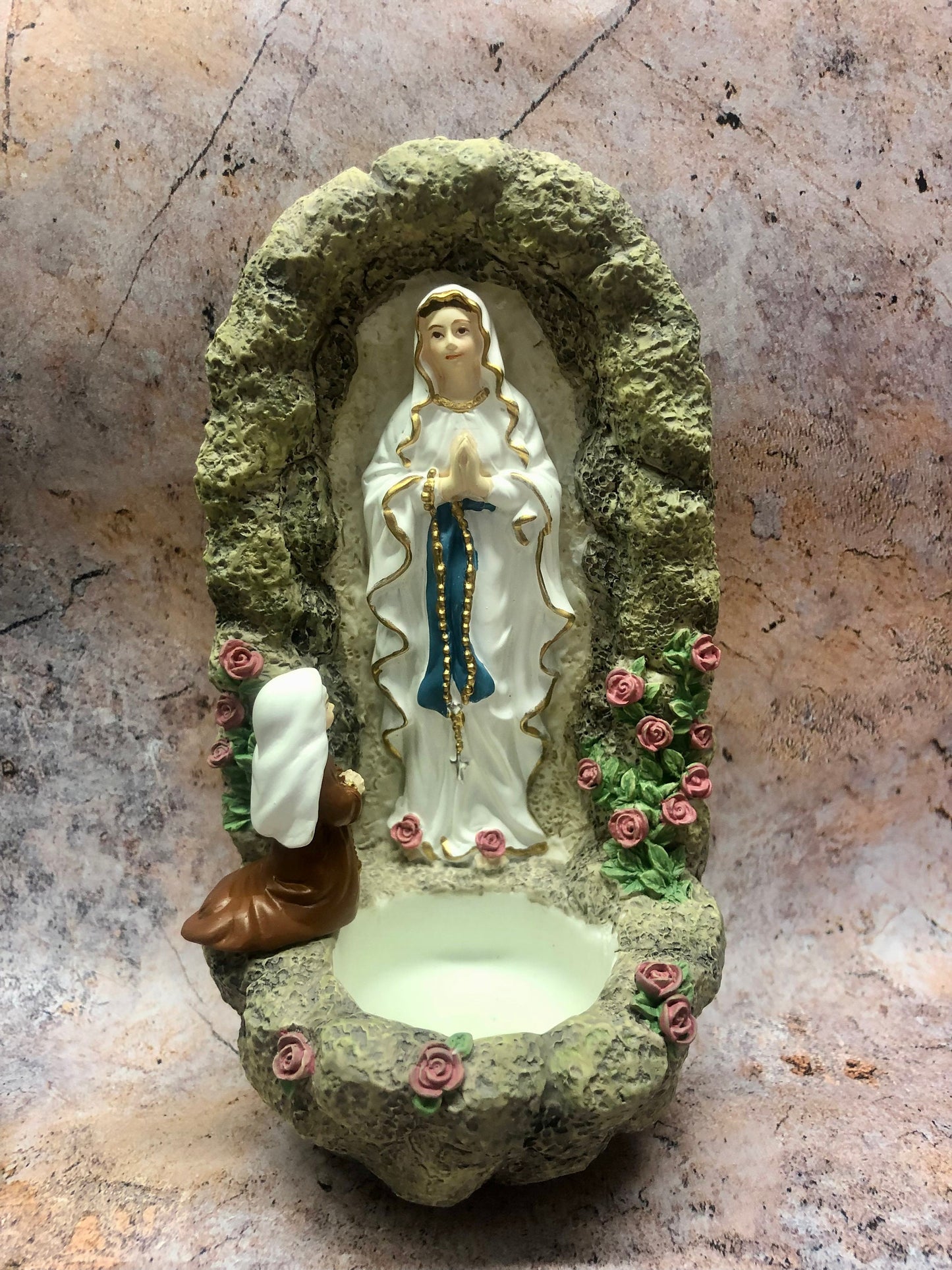 Lourdes Holy Water Font St. Bernadette's Vision of Our Lady - Exquisite Catholic Ornament and Sacred Religious Keepsake