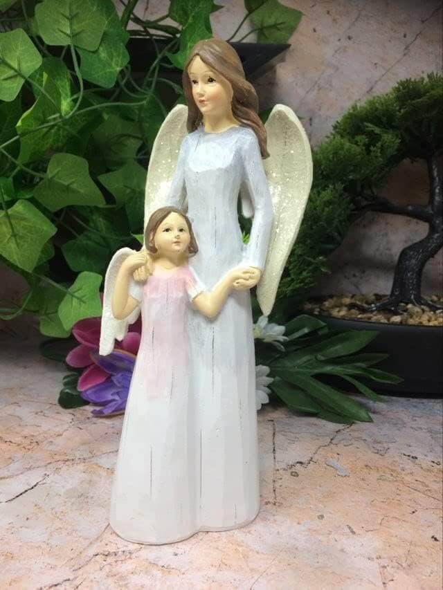 Cherished Guardian Angel with Child Statue - Inspirational Home Decoration and Gift for Angel Lovers 19 cm-Osiris Craftworks