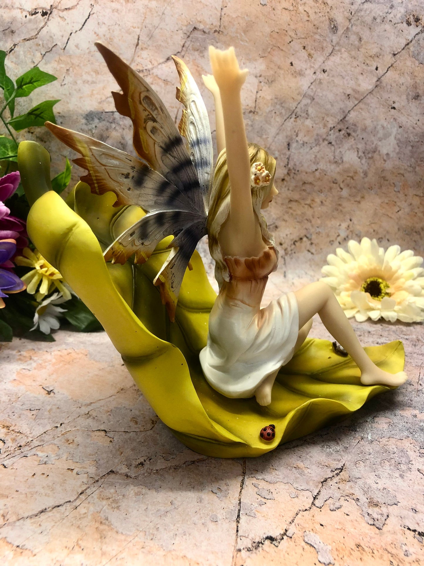 Fairy Resting on Leaf Figurine Fantasy Fairies Figure Mythical Sculpture Hand Made from Designer Resin and Painted with Exquisite Detail-Osiris Craftworks