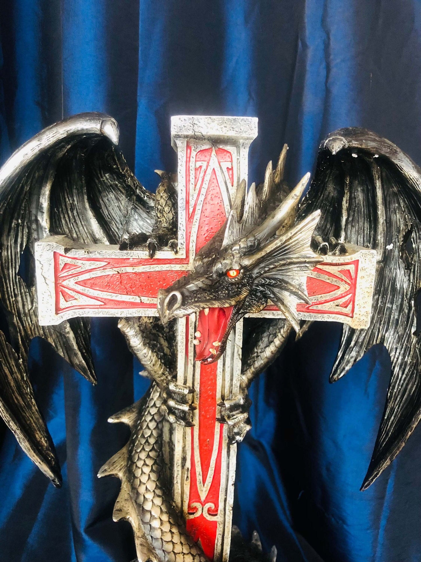 Dragon Embraced Crucifix Statue, Gothic Resin Cross with Dragon, Medieval Fantasy Decor, Enigmatic Mythical Dragon Art Piece-Osiris Craftworks