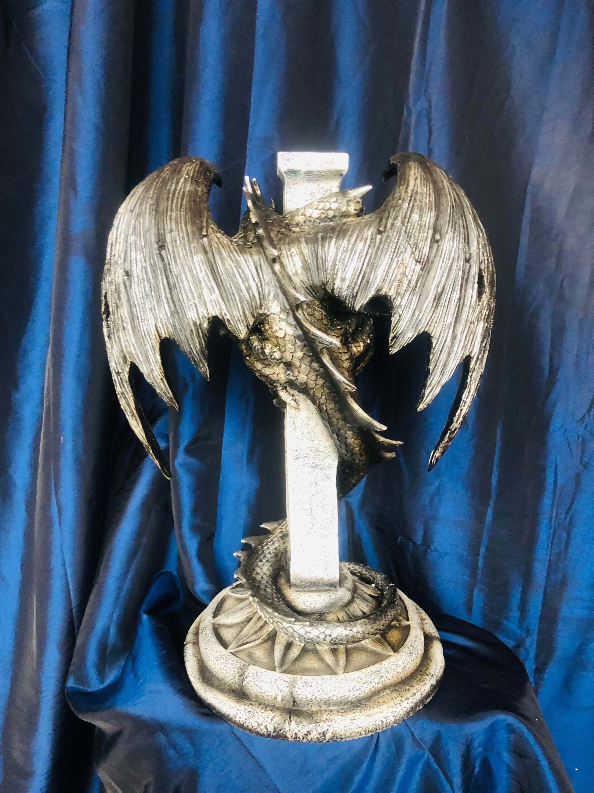 Dragon Embraced Crucifix Statue, Gothic Resin Cross with Dragon, Medieval Fantasy Decor, Enigmatic Mythical Dragon Art Piece-Osiris Craftworks