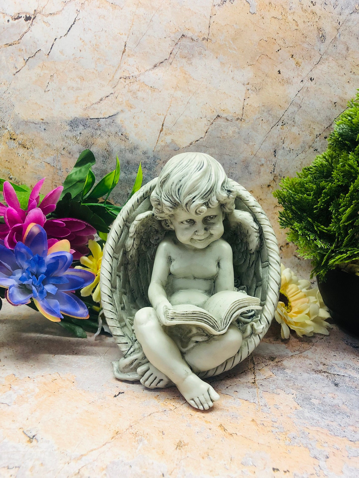 Guardian Angel Cherub Memorial Statue, Garden Ornament, Serene Graveside Sculpture, Angelic Decor, Peaceful Remembrance Figurine-Osiris Craftworks