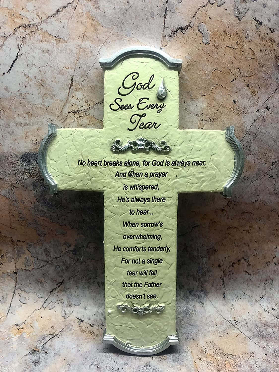 God Sees Every Tear Wall Cross Ceramic Plaque Sculpture Religious Catholic Ornament for Home or Chapel-Osiris Craftworks