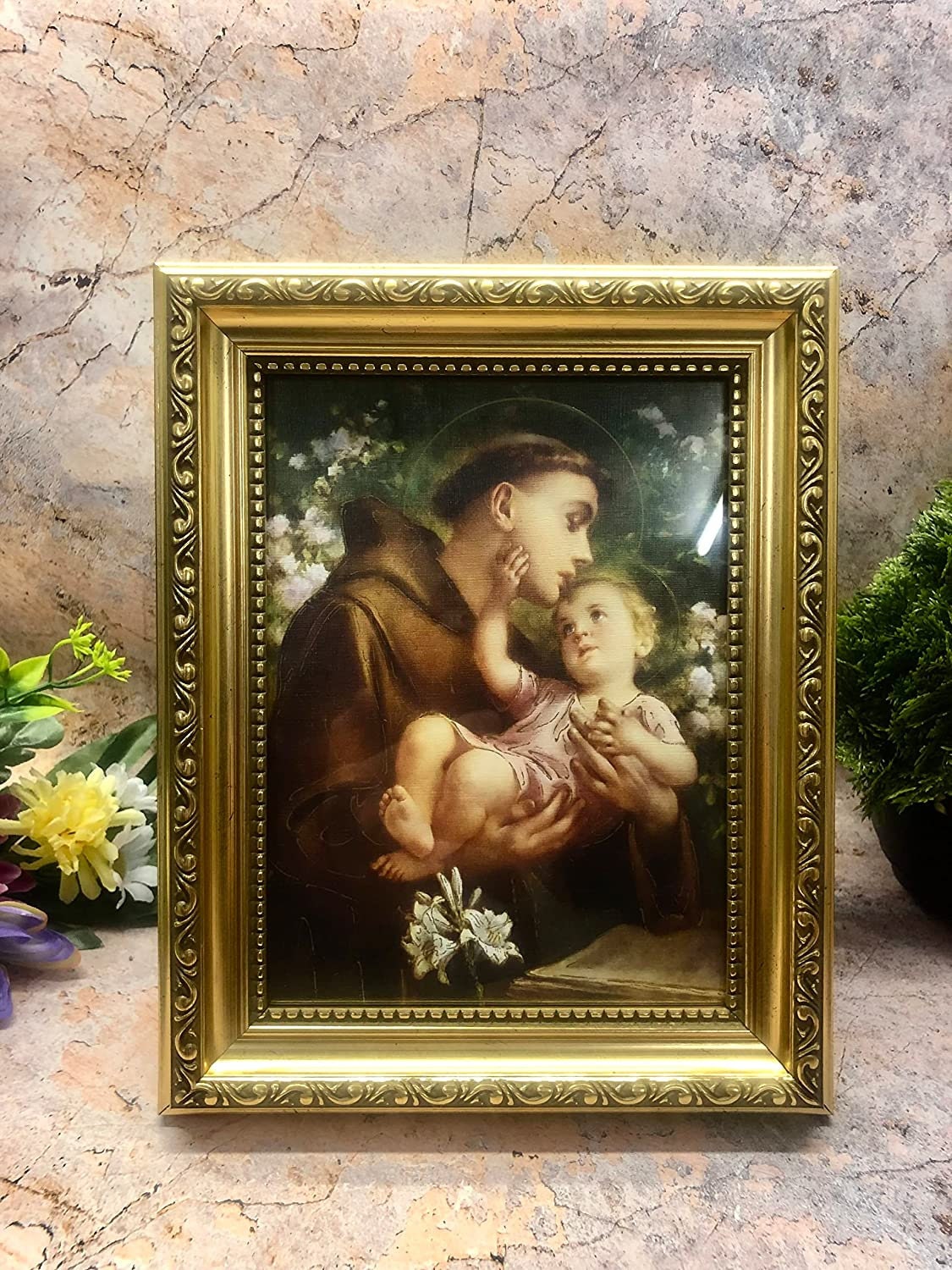 Saint Anthony and Baby Jesus Framed Art, Christian Decor Religious Wall Hanging, Inspirational Catholic Image, Faith-Based Home Accent-Osiris Craftworks